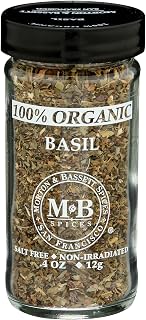 Morton & Bassett 100% Organic Sweet Basil Leaves - Gluten Free, Salt Free, Non-GMO, 0.4oz Jar for Italian & Mediterranean Recipes
