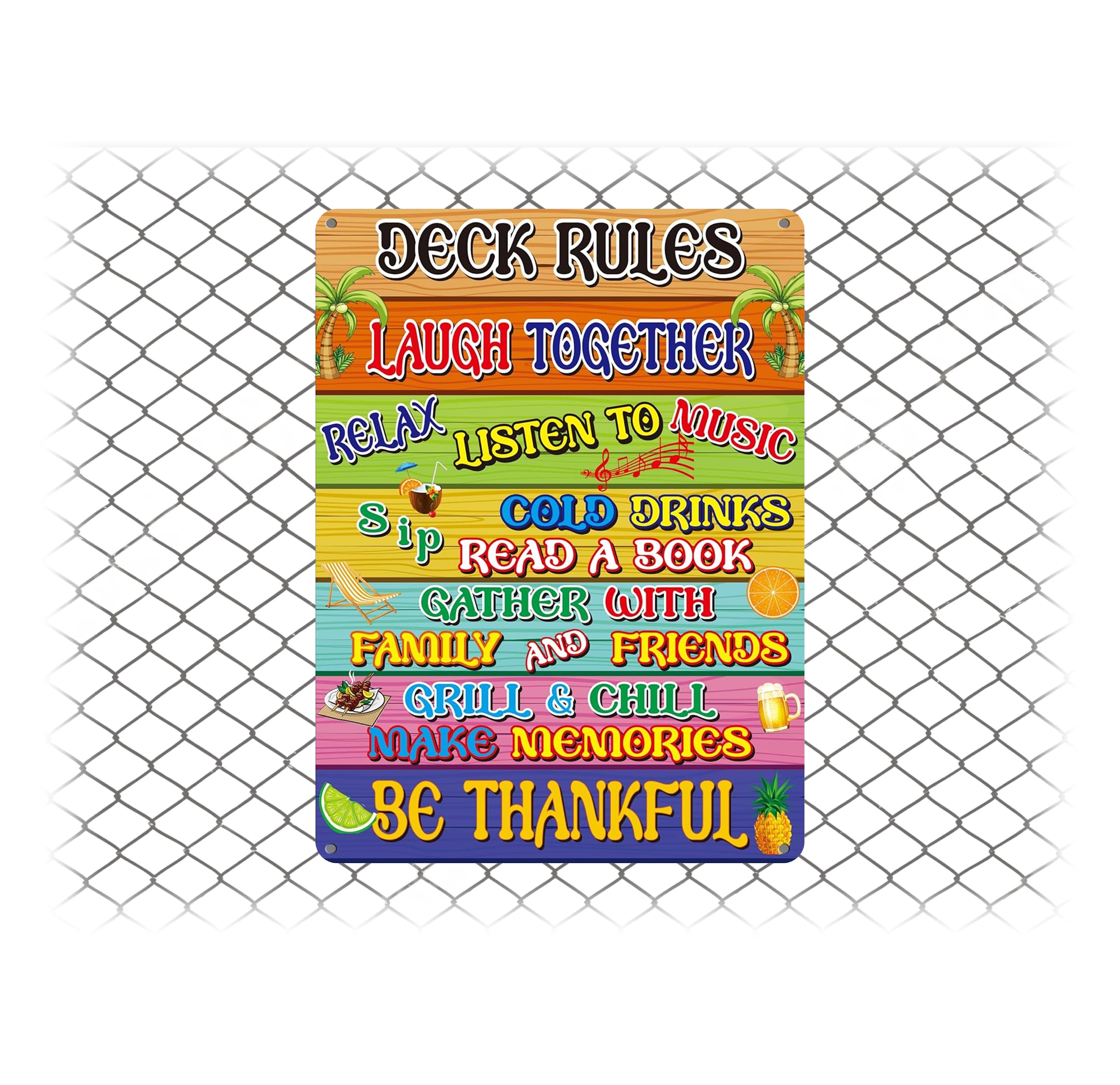 Deck Rules Sign - House Wall Backyard Decor Sign 12x16 Inch Metal Sign - Rules Wall Decor Summer Porch Sign - Funny Rules Sign, Wall Art, Bar Sign,