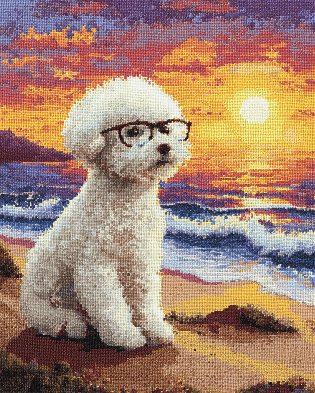 AxiangziK DIY Stamped Cross Stitch Kits Dog with Glasses 11CT 50x70cm