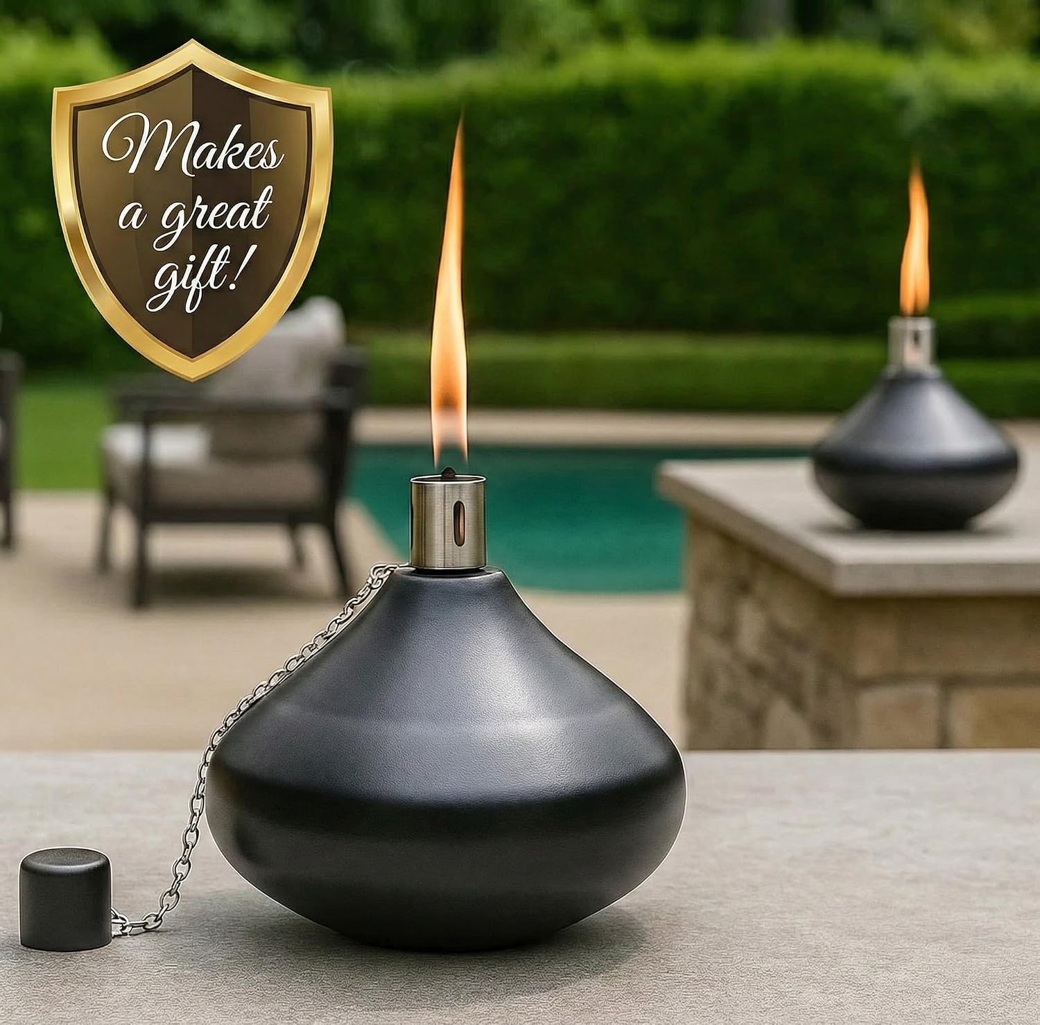 Seraphic Citronella Torch Candles for Outdoor Patio and Deck - 30oz Large Table Top Stainless Steel Metal Burner Torches for Outside, Black Finish