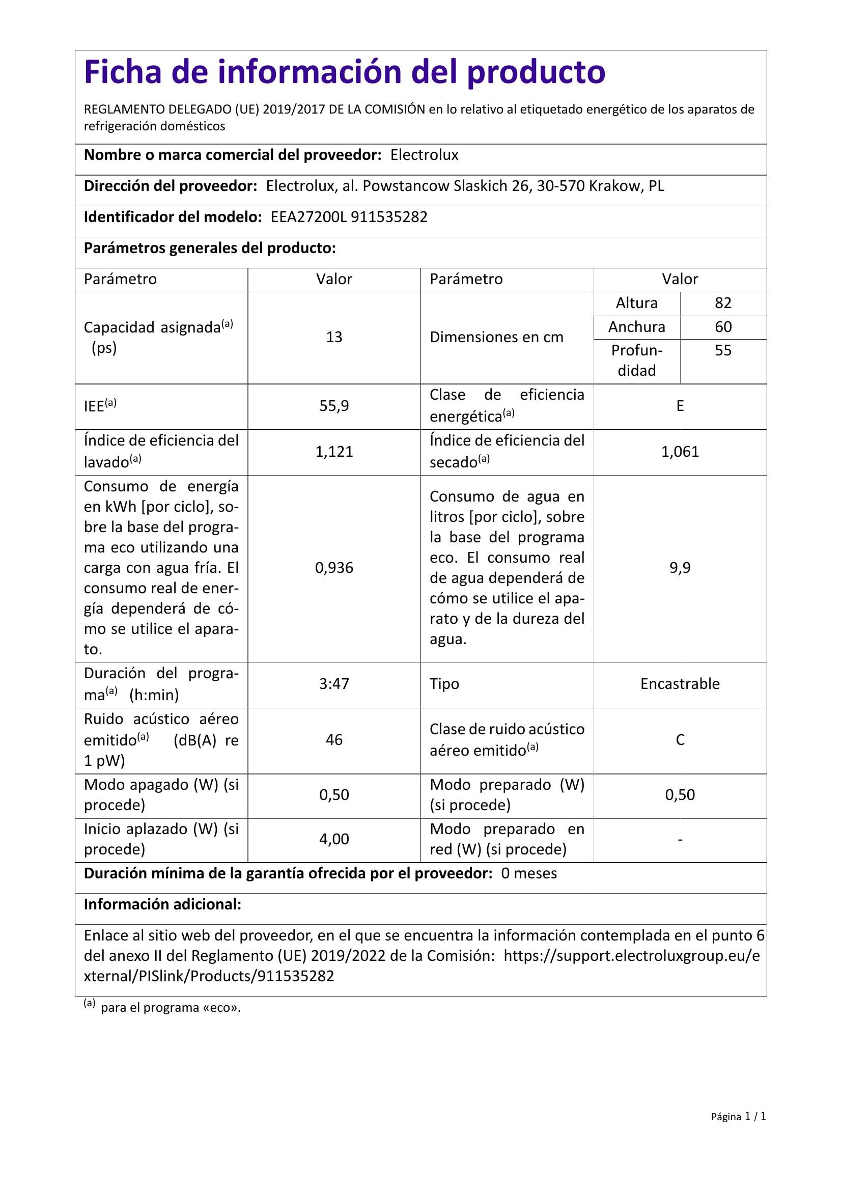 Electrolux EEA27200L Lavastoviglie integrata totale 60 cm, tecnologia AirDry, 6 programmi di lavaggio, 13 coperti