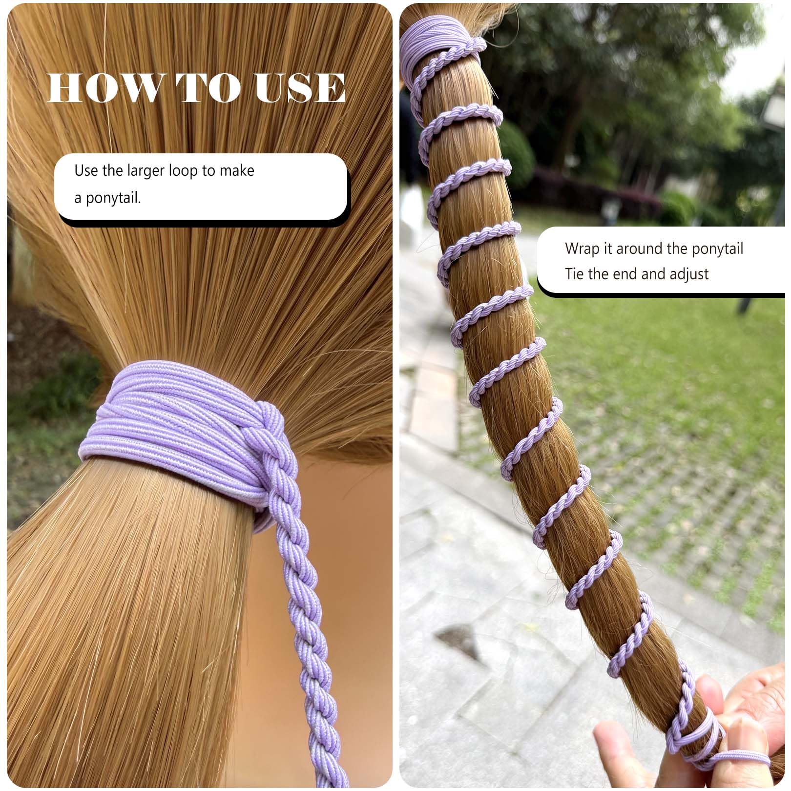 Spriral Haargummis für Sprossen, Langhaar-Pferdeschwanz-Halter, elastisch, geflochten, kein Verheddern, Pferdeschwanz-Wickel für langes Haar für Fitnessstudio, Schwimmen, Tauchen, 88,9 cm, Schwarz