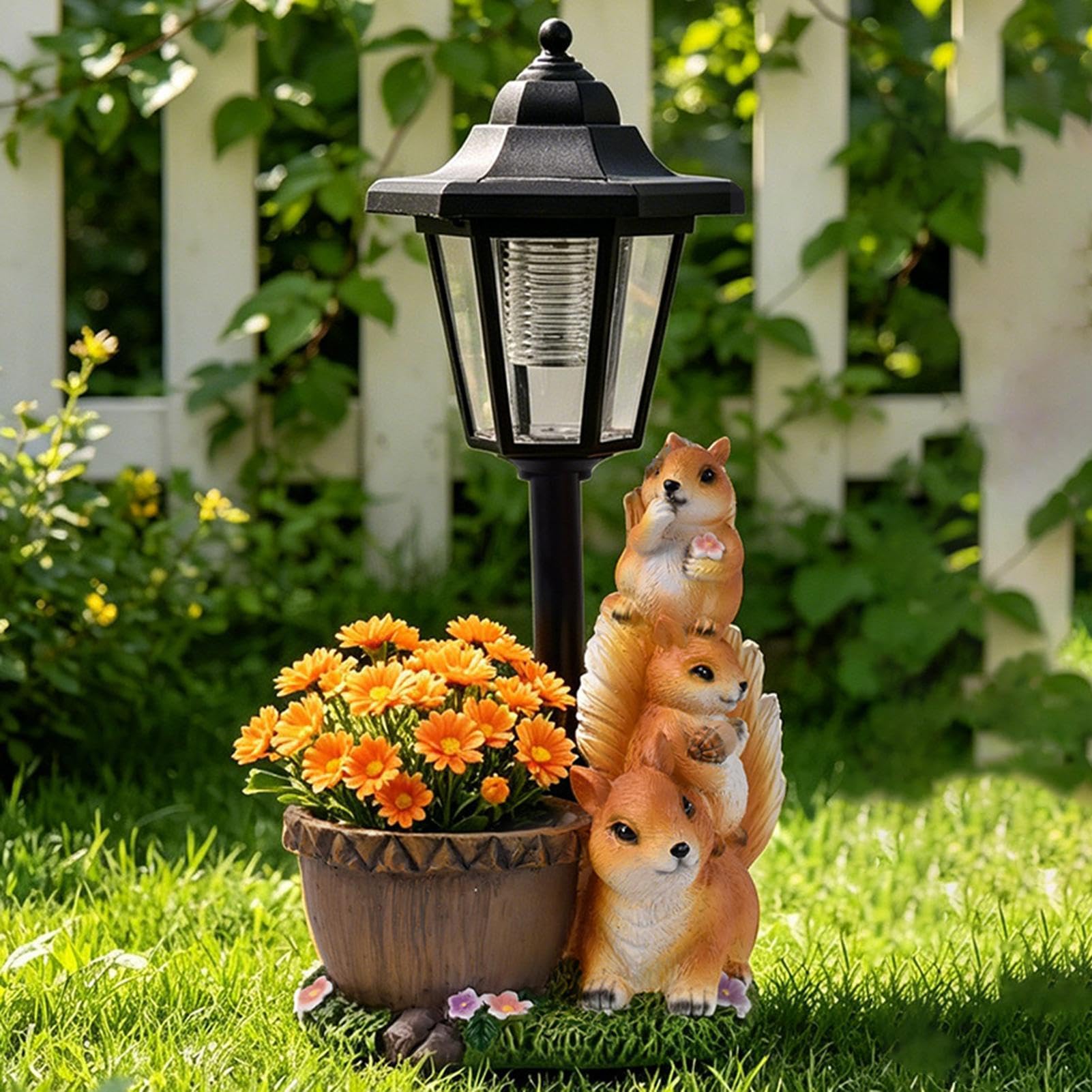 Genérico Vaso con luce solare, statuette di scoiattolo, decorazione per