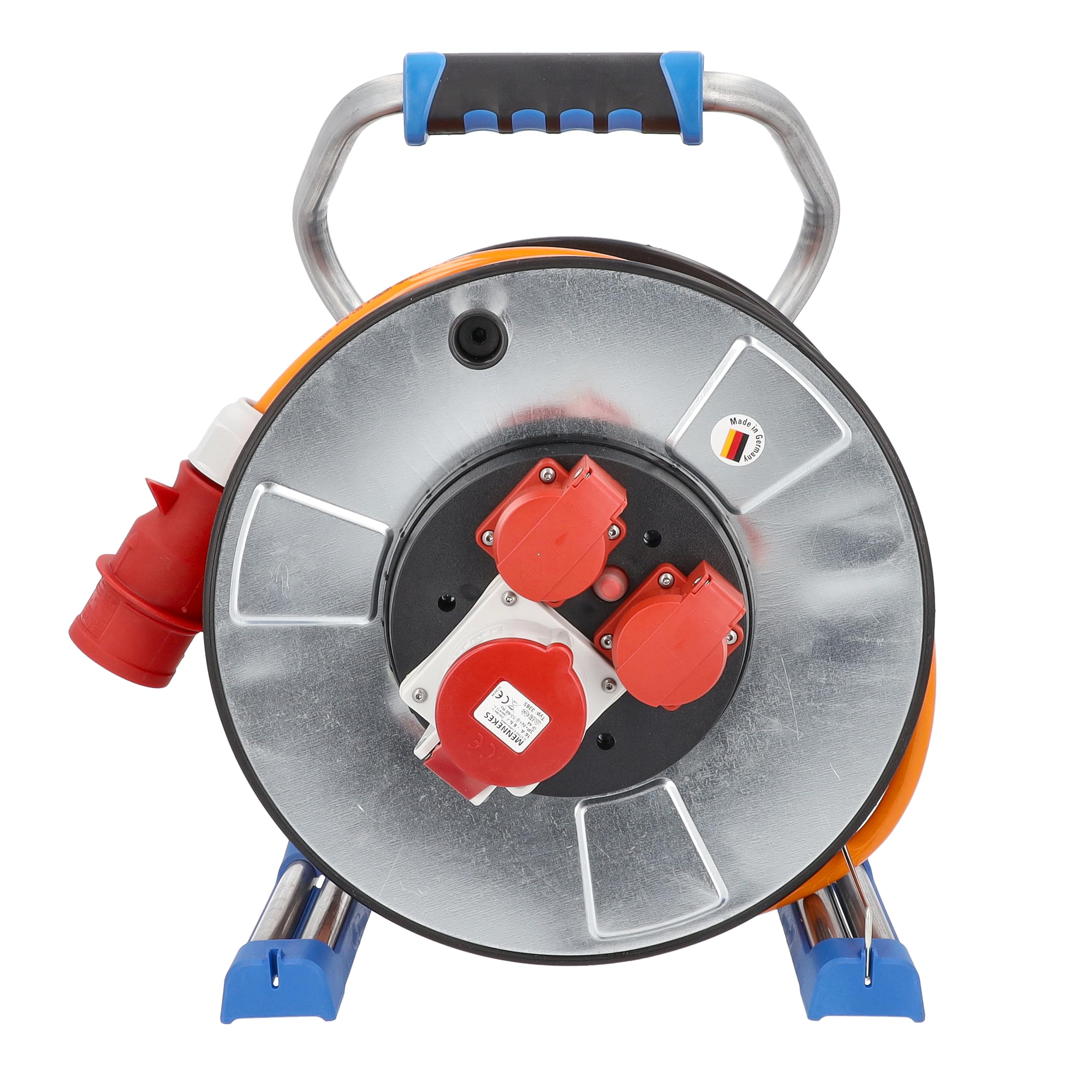 as - Schwabe IronCoat Xperts CEE bęben kablowy, 30 m, H07BQ-F 5G2,5, IP44 do użytku na zewnątrz, 2 gniazda wtykowe ze stykiem ochronnym + 1 CEE 400 V 16 A, 5-biegunowa, ochrona termiczna, ochrona