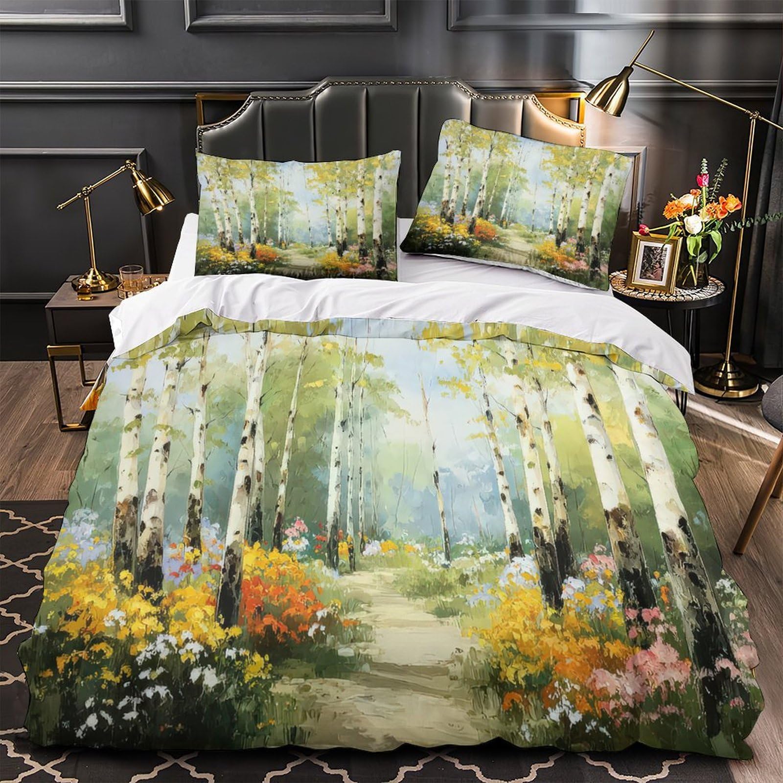 Housse de couette nature avec motif grue d'automne pour chambre parentale zen
