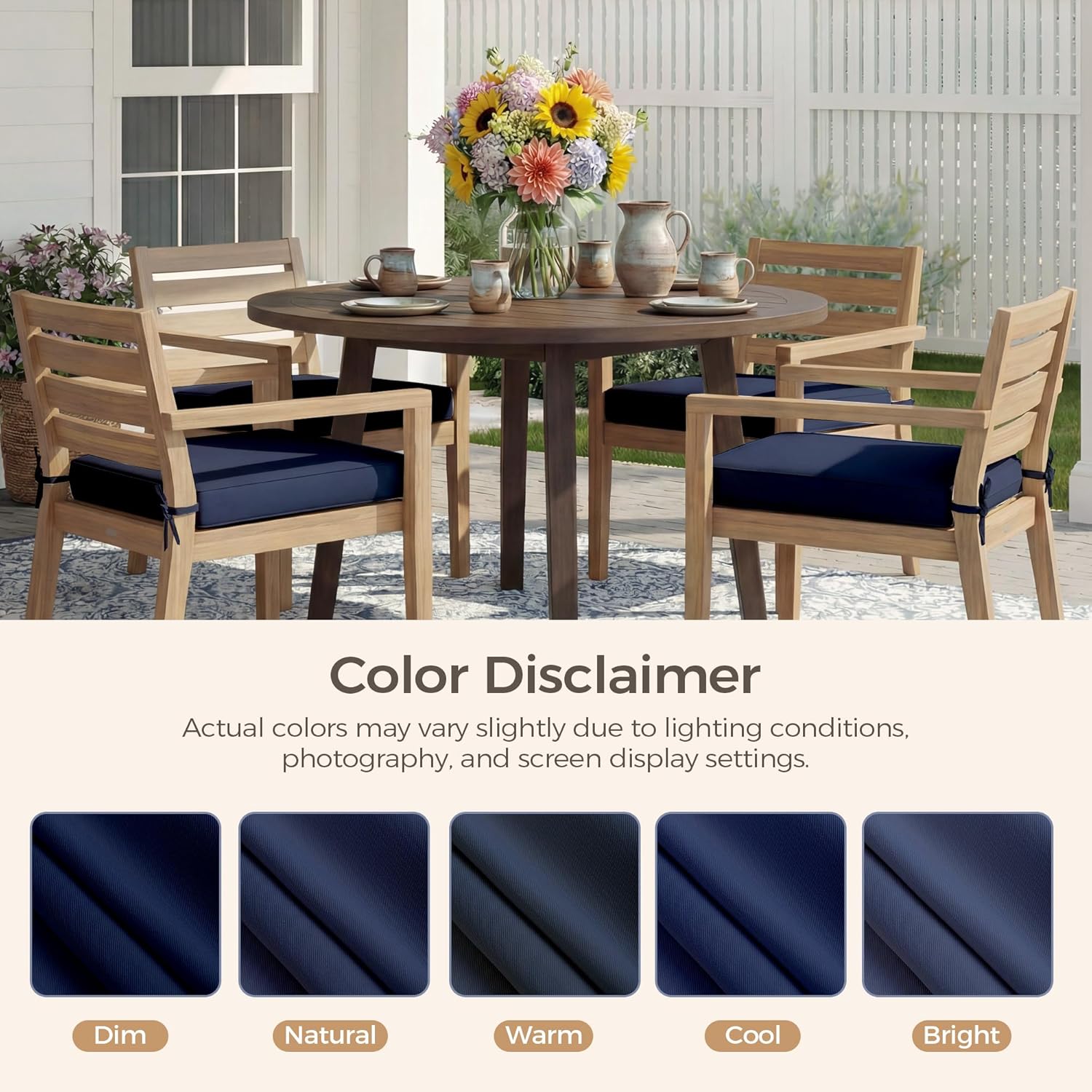 UNIKOME Outdoor Chair Cushions Set of 4, Water Resistant Patio Seat Cushions with Ties for Outdoor Furniture, High-Density Foam, UV & Fade Resistant, Piped Edge – 19" x 19" x 3", Navy