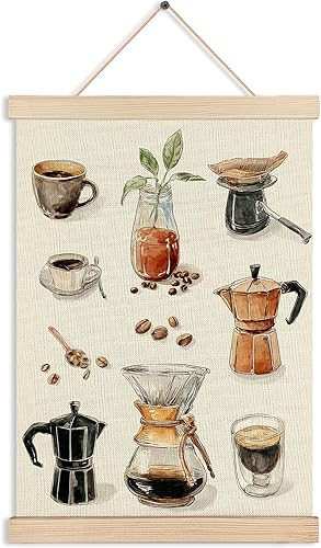 AJIPUX Decoración de pared vintage de café para cocina, decoración de cafetería, lienzo colgante minimalista para decoración de pared de sala de