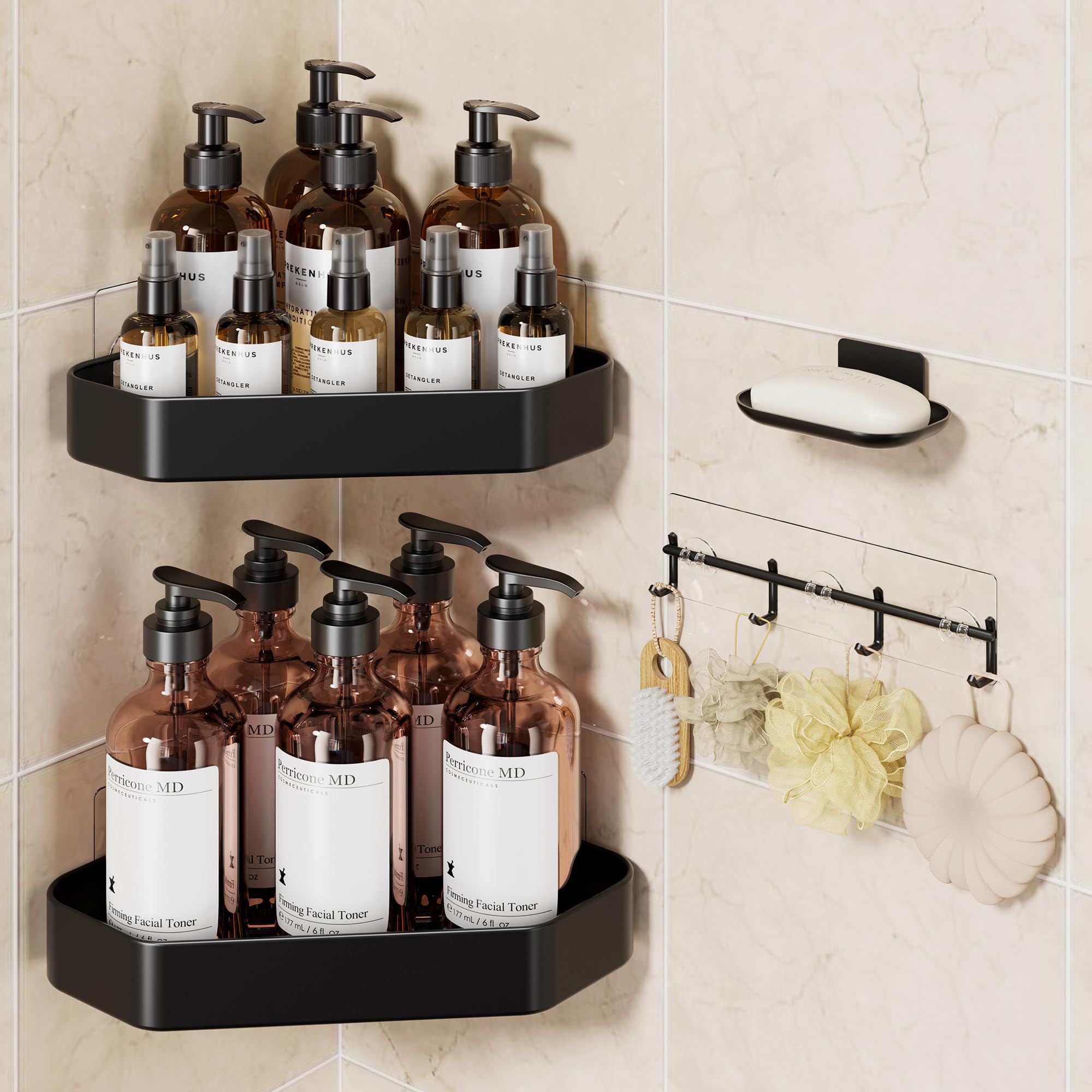 Veken Aluminum Corner Shower Caddy 4-Pack, Never Rust&amp;Large Capacity, Black