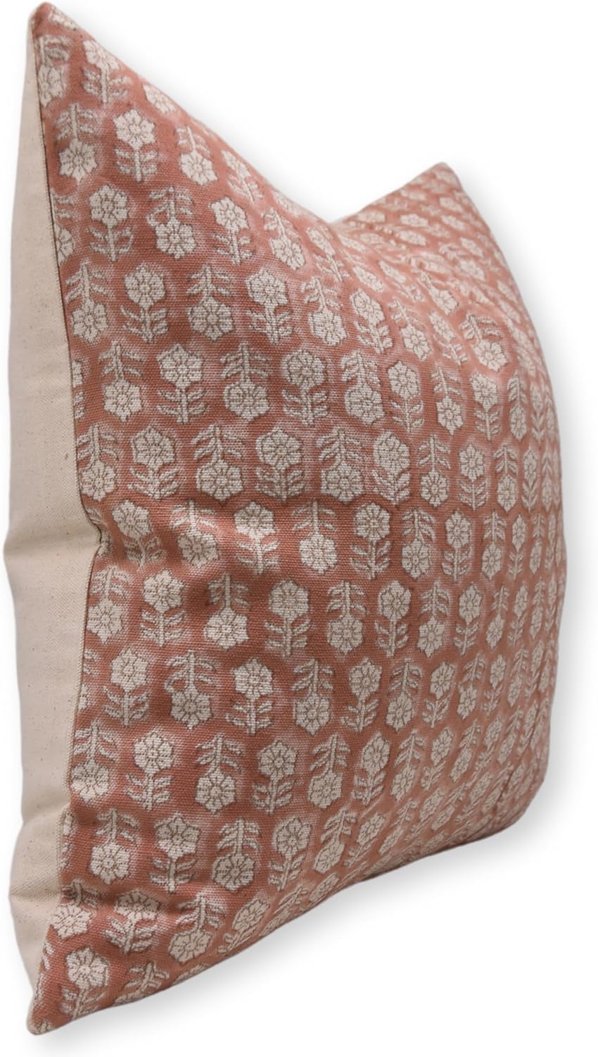 Pillow Covers Handmade Block Print 22x22 Inch Duck Canvas Fabric Throw Pillowcase Cushion Cover, Fall Season, Summer, Decoration for Sofa, Bed, Couch, Living Room (Tulsi Buti-Orange)