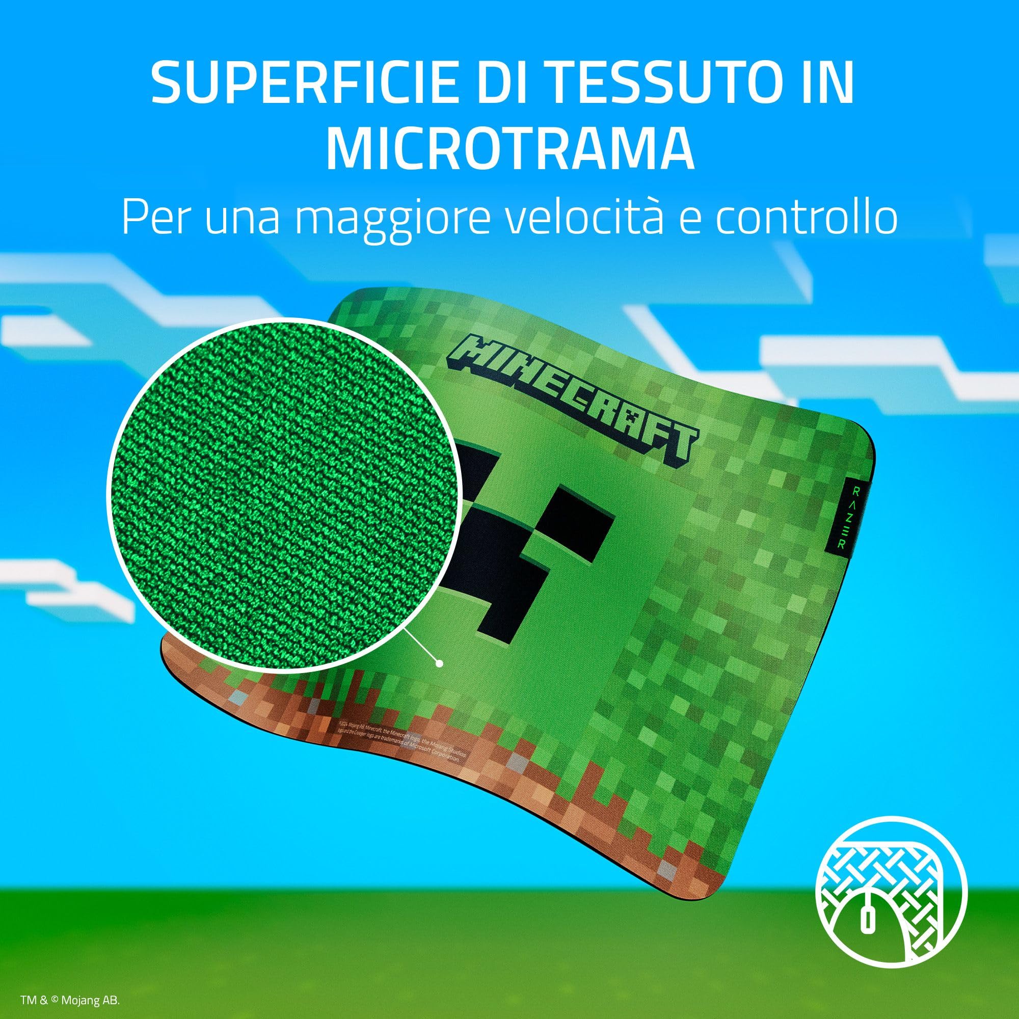 Razer Gigantus V2 Minecraft Edition - Morbido tappetino per mouse da gioco per velocità e controllo (superficie a microtessitura, schiuma di gomma spessa, base antiscivolo, 360 x 275 x 3 mm) Minecraft
