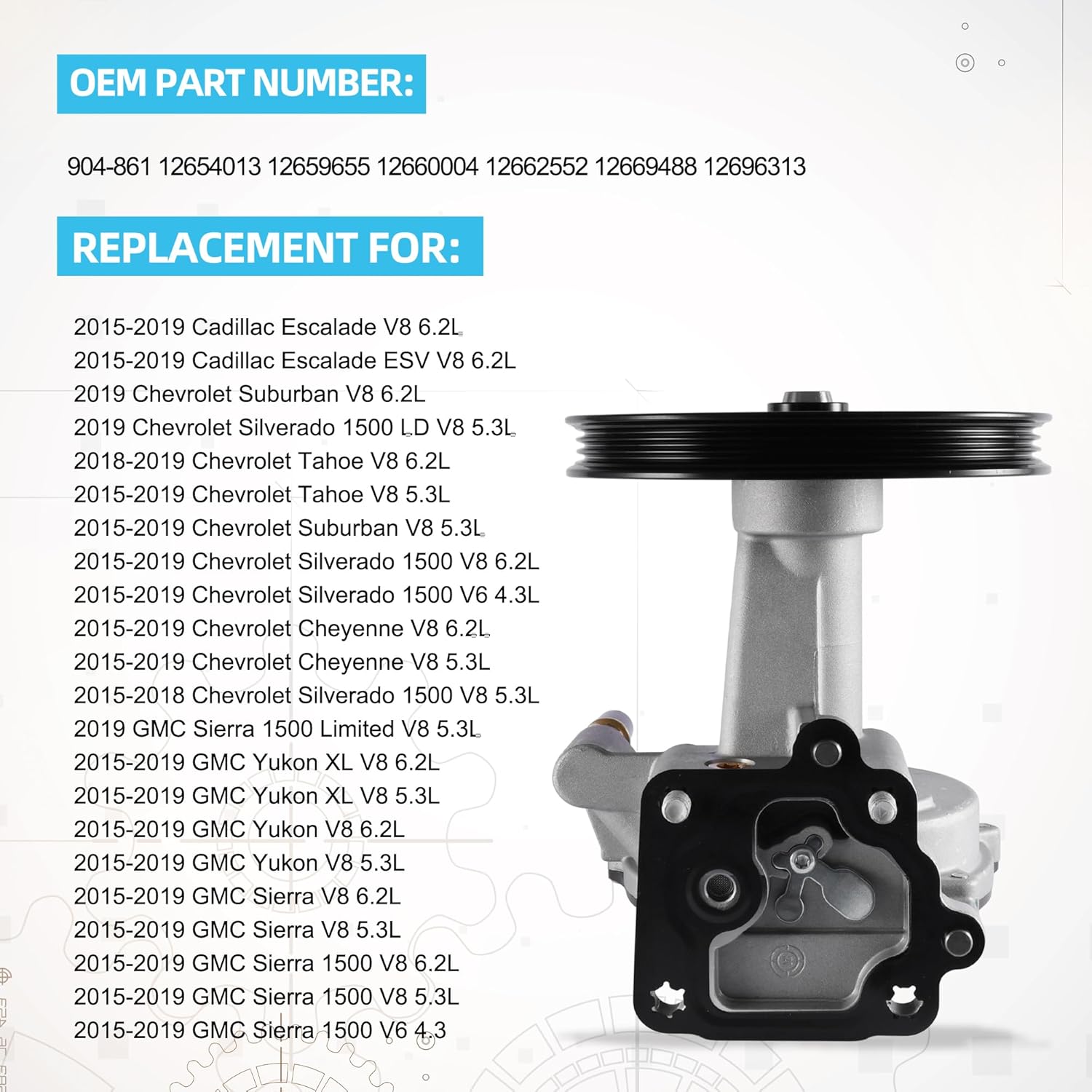 904-861 Vacuum Pump 4.3L 5.3L 6.2L 2014-2020 for Cadillac Escalade,for Chevy Silverado 1500 Suburban Tahoe Cheyenne,for GMC Sierra 1500 Yukon,12654013 12659655 12662552 12669488 12696313