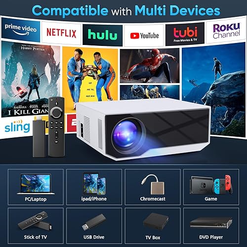 Miniatura 4 de Proyector con WiFi 5G y Bluetooth, mini proyectores portátiles para exteriores compatible con 4K, proyector de video nativo 1080P compatible con