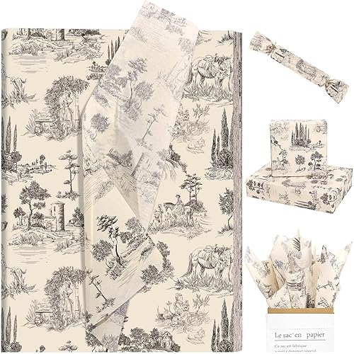 Sanixin 100Pcs Vintage French Tissue Paper for Gift Wrapping Toile