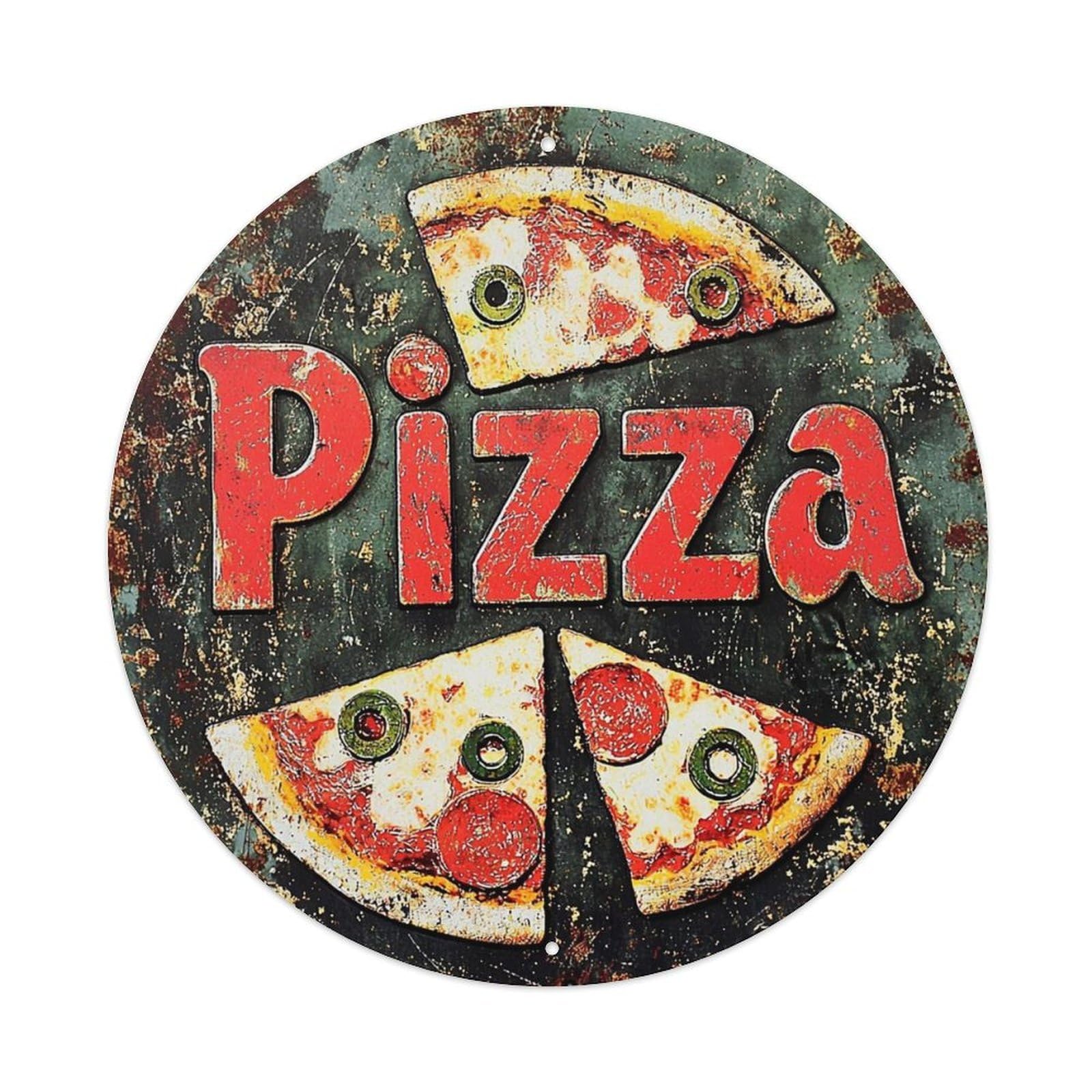 Rustic Pizza Slice Design Tin Sign Metal Poster Vintage Metal Signs for Home Man Cave Bar Cafe Kitchen laundry room Wall Decorations 8x8 inches