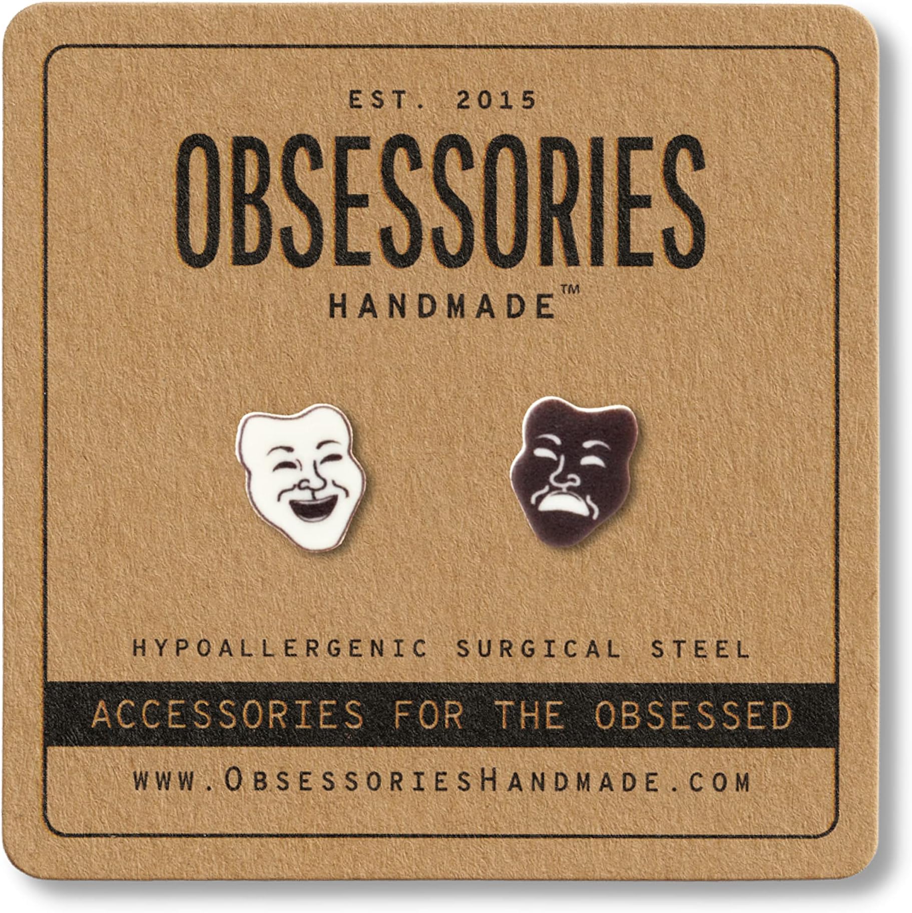 Handmade Theatre Drama Comedy & Tragedy Mask Stud Earrings
