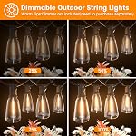 Outdoor String Lights 100ft Waterproof Shatterproof Patio String Lights for Outside with 53 Vintage ST38 LED Bulbs(3 Spare), Dimmable Hanging Lights for Backyard Porch Balcony Party Decor, Warm White