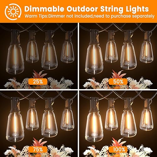 Miniatura 7 de Guirnalda de luces LED para exteriores de 400 pies inastillables para patio con 212 bombillas ST38 vintage impermeables (12 de repuesto), luces