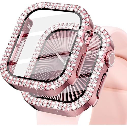 KADES Bling Case for Apple Watch 42mm with Built-in Screen Protector, Sparkling Rhinestone Protective Cover Compatible with Apple Watch Series 3 2 1 (42mm, Pink)