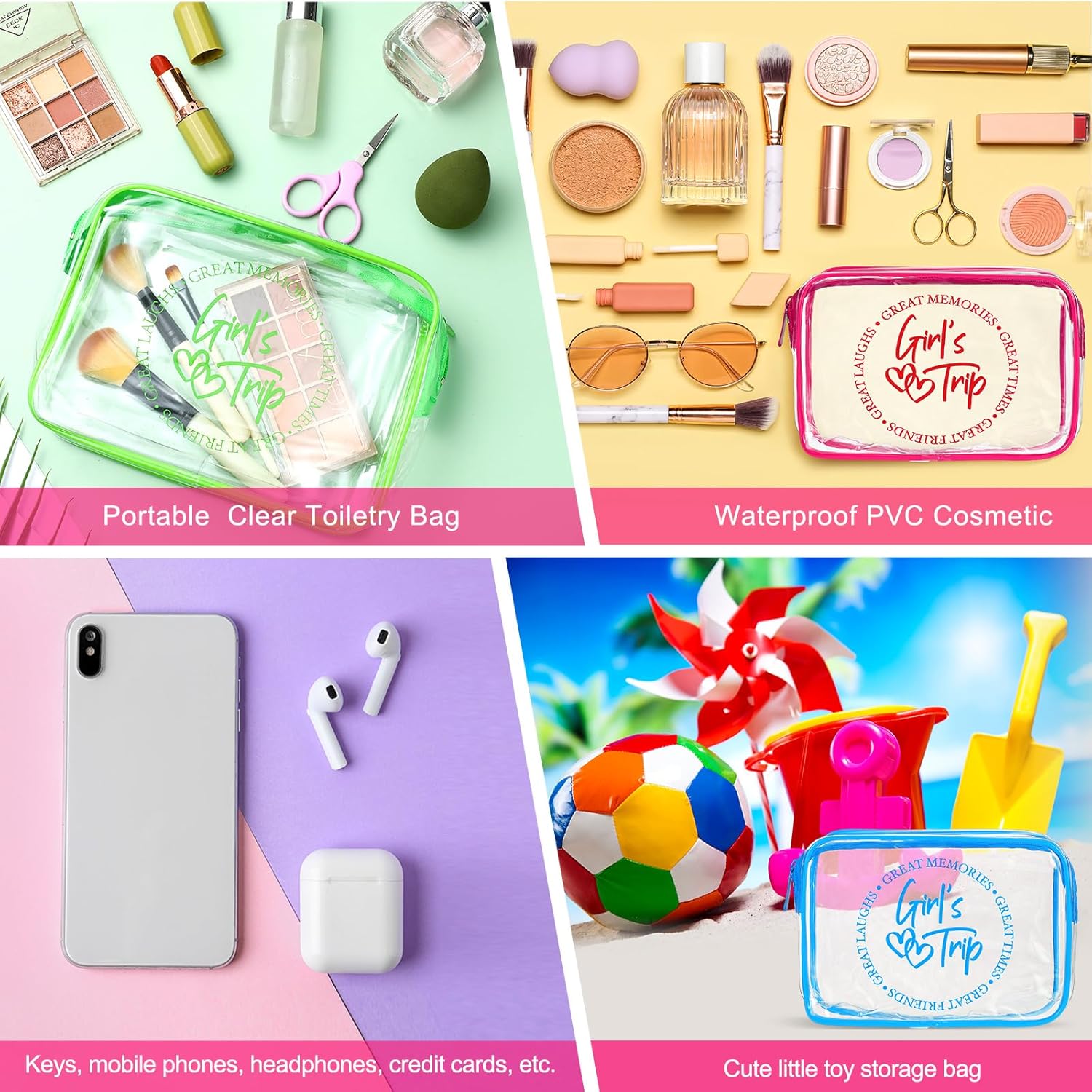 Reginary 6 Pcs Girls Trip Gifts Favors Clear Makeup Bags, Clear Travel Toiletry Bags with Zipper for Women, Waterproof PVC Cosmetic Bag Gifts Set for Women, Bestie, Sister, Colorful - Image 4