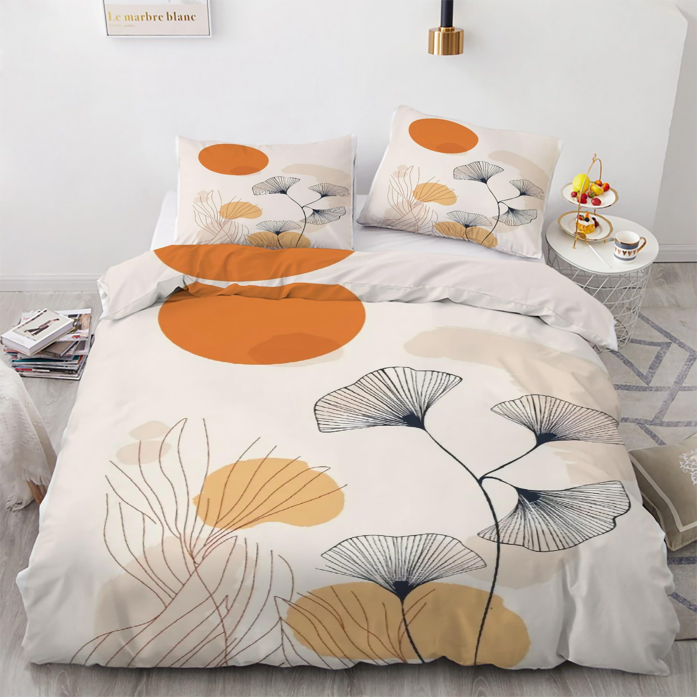 Parure de lit 200x200 ginkgo avec fermeture éclair pratique en microfibre anti-plis
