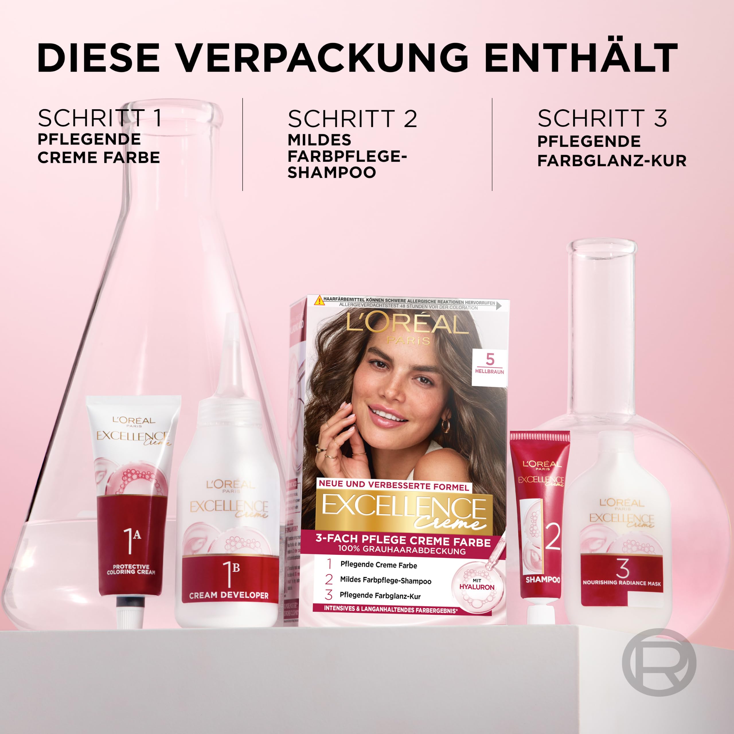 L'Oréal Paris Permanente Haarfarbe, 100% Grauhaarabdeckung, Haarfärbeset mit Coloration, Shampoo und 3-Fach Pflege Creme Farbe, Excellence Creme, 3 Dunkelbraun, 3 x 268 g