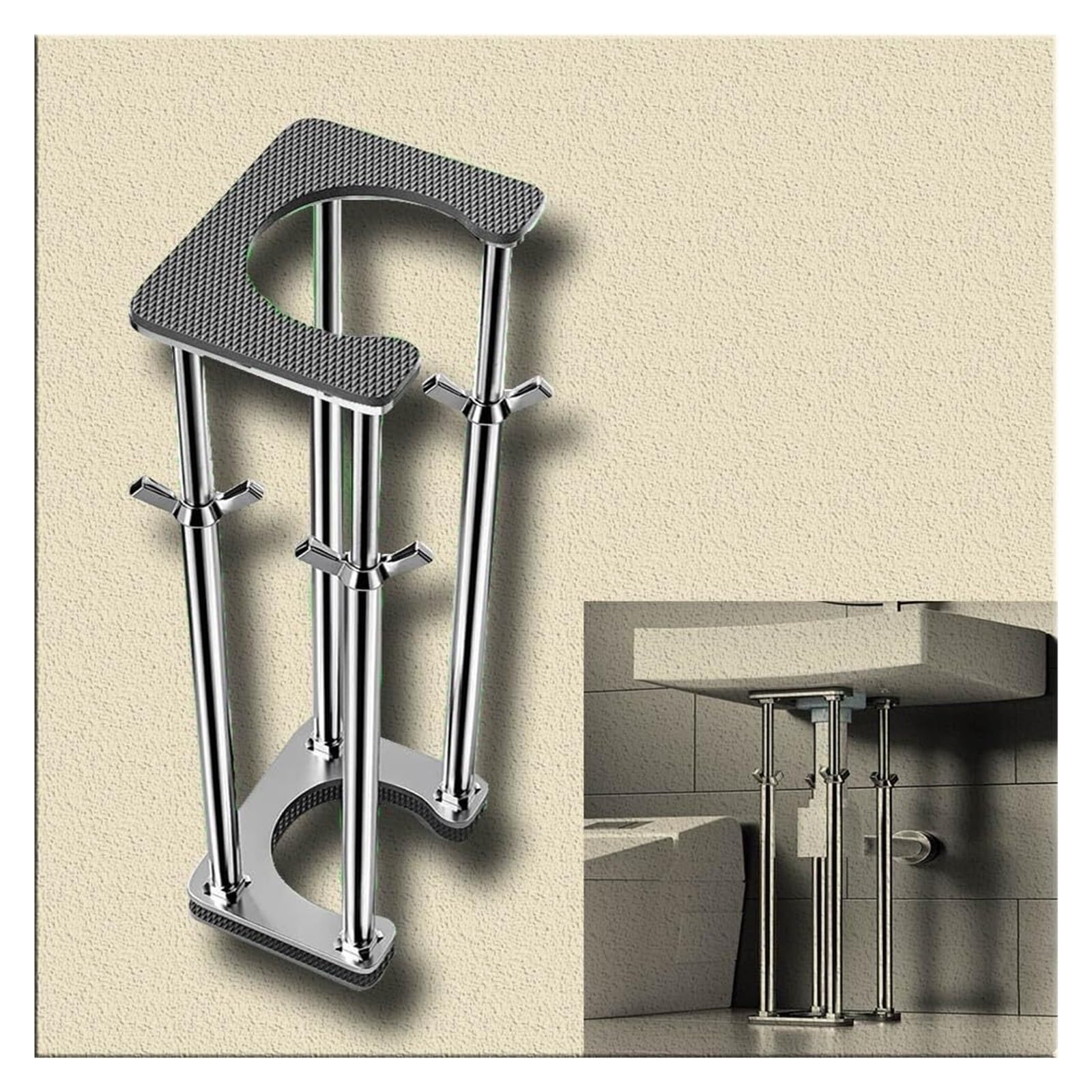 DHetyE Sink support legs Heavy Duty Sink Support LegsBathroom Basin Brackets Stainless Steel(Height 46 56cm(18" 22"))