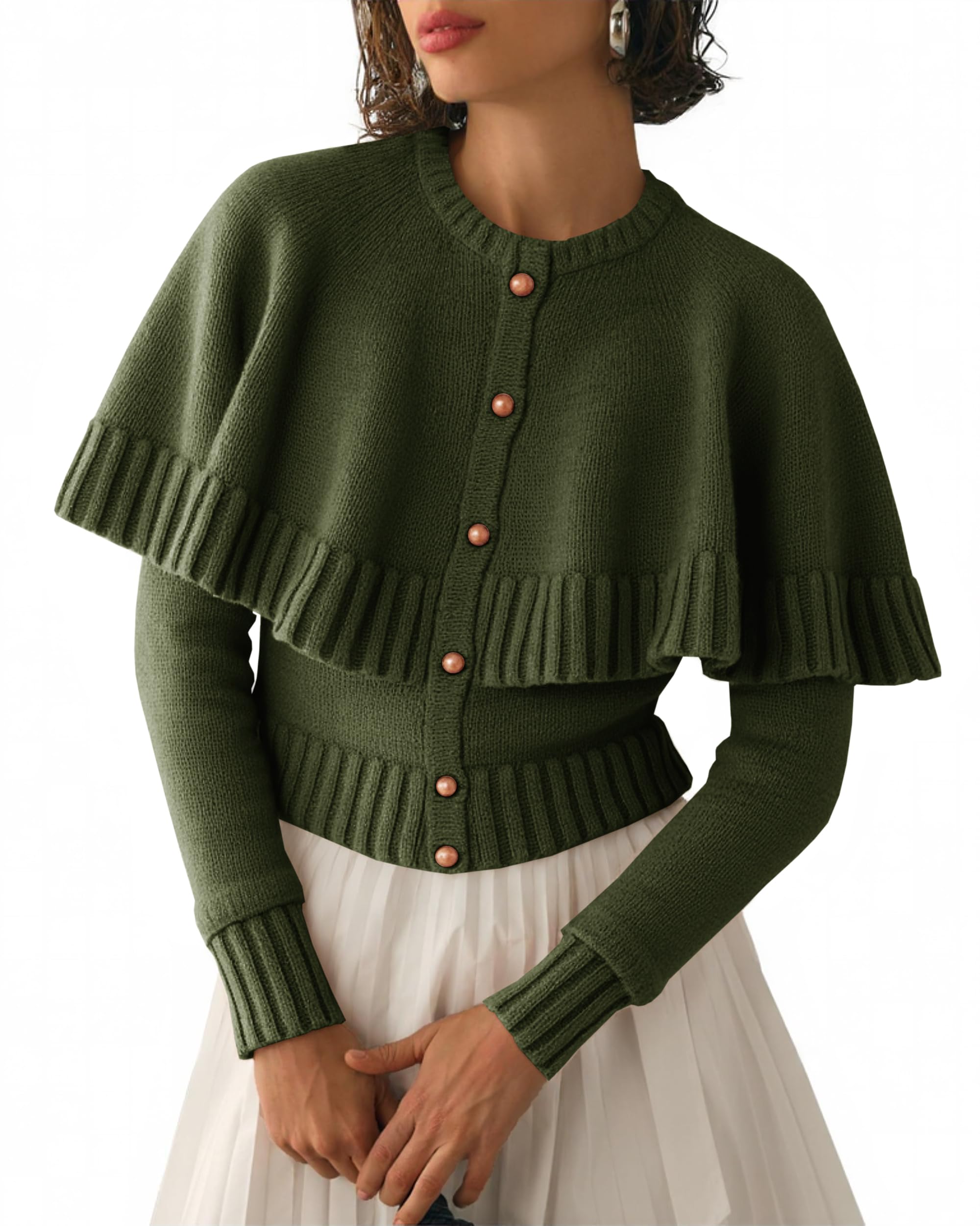 Saodimallsu Womens Cropped Cardigan Sweater Long Sleeve Fall Knit Cape Sweaters Button Up Trendy Outfits 2025