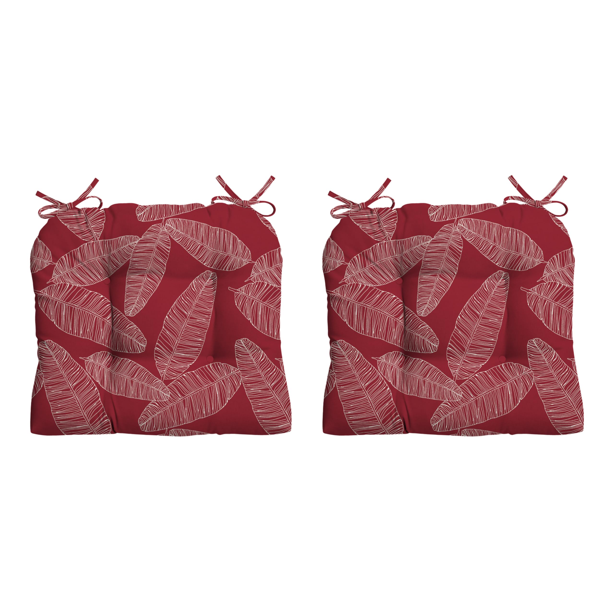 Arden Outdoor Tufted Wicker Chair Cushion, 2-Pack, 20x18, Red Leaf Palm