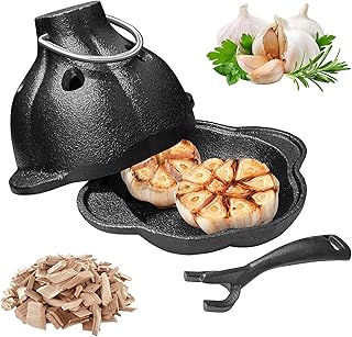 Cast Iron Garlic Roaster - Pre-Seasoned, Multi-Use for Oven, Grill, BBQ,...
