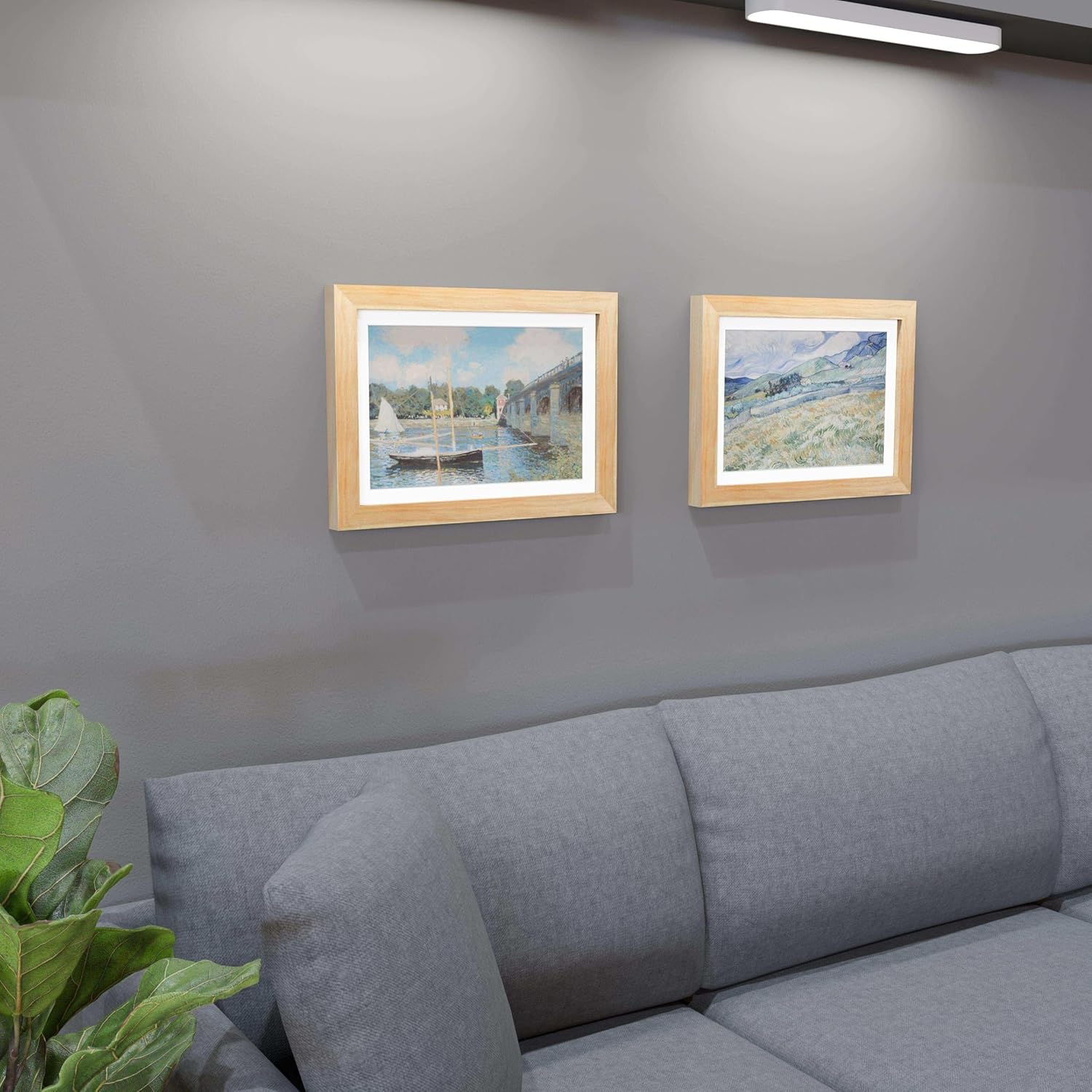 frame amo 13x19 solid wood poster frame natural, white mat for 11x17 image, tempered glass front, 1.5 inch wide, 1 inch thick, high-end, heavy-duty, gallery grade & acid-free natural 13x19