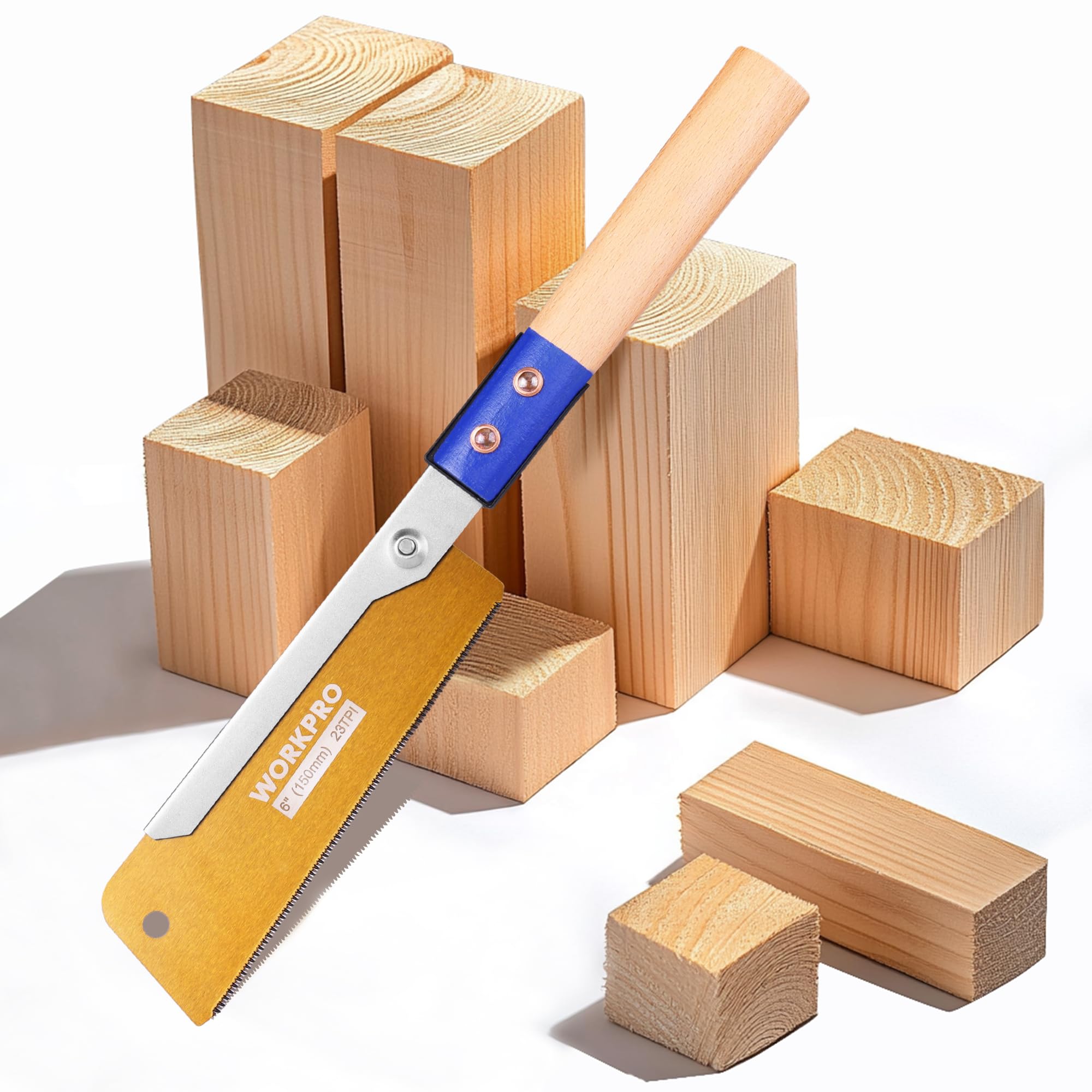 WORKPRO 6 Inch Japanese Pull Saw, 23 TPI SK5 Flexible Blade Dovetail Saw with Non-Slip Beech Handle for Dovetails, Tenons and Precision Woodworking