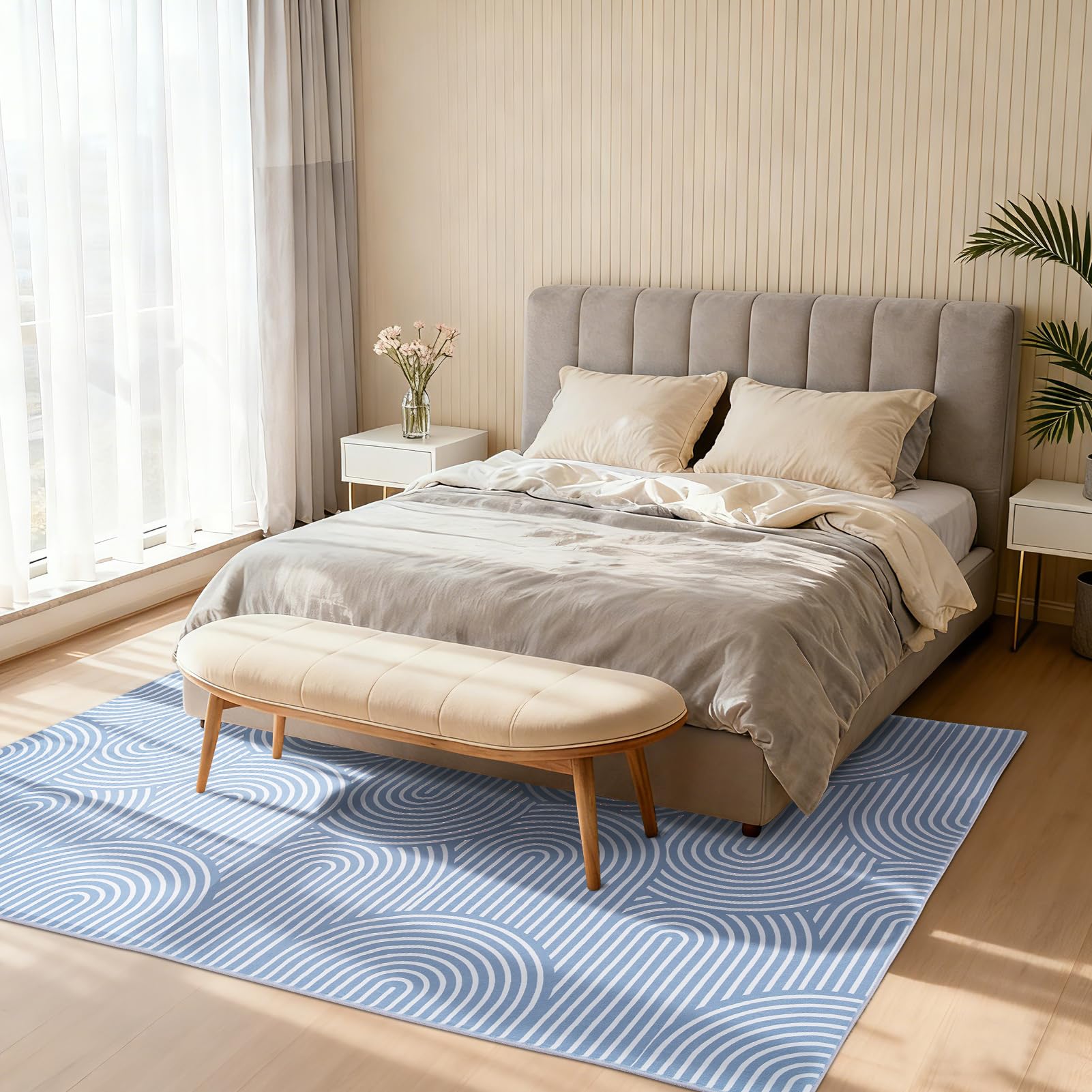 Puremy Tapis de salon, 160 x 220 cm, motif damier, lavable et antidérapant, impression plat, design ultra fin, convient pour chambre à coucher, chambre d'enfant, salon, salle de bain, marron