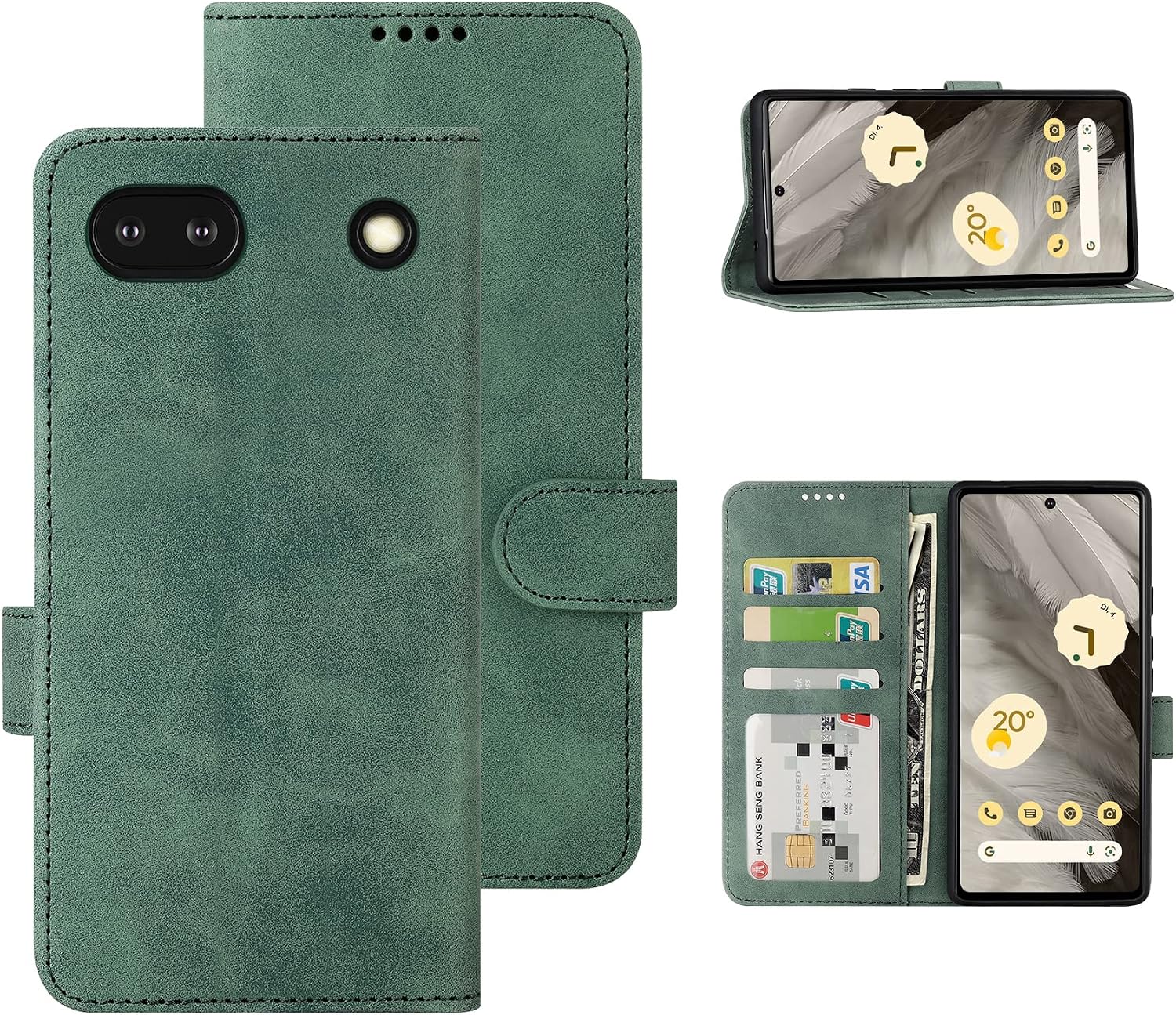 Custodia Portafoglio Per Google Pixel 7a Con Fiori In Rilievo E Tasca Zip - Rosa - 3