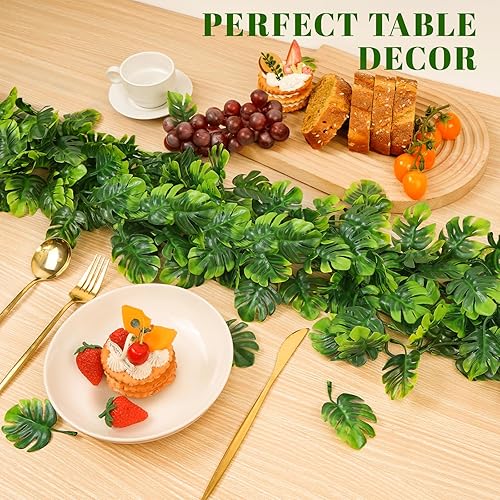 Miniatura 2 de Dolicer 4 piezas de enredaderas artificiales de Monstera, 5.6 pies, plantas de vegetación colgantes artificiales, hojas de palmera tropicales,