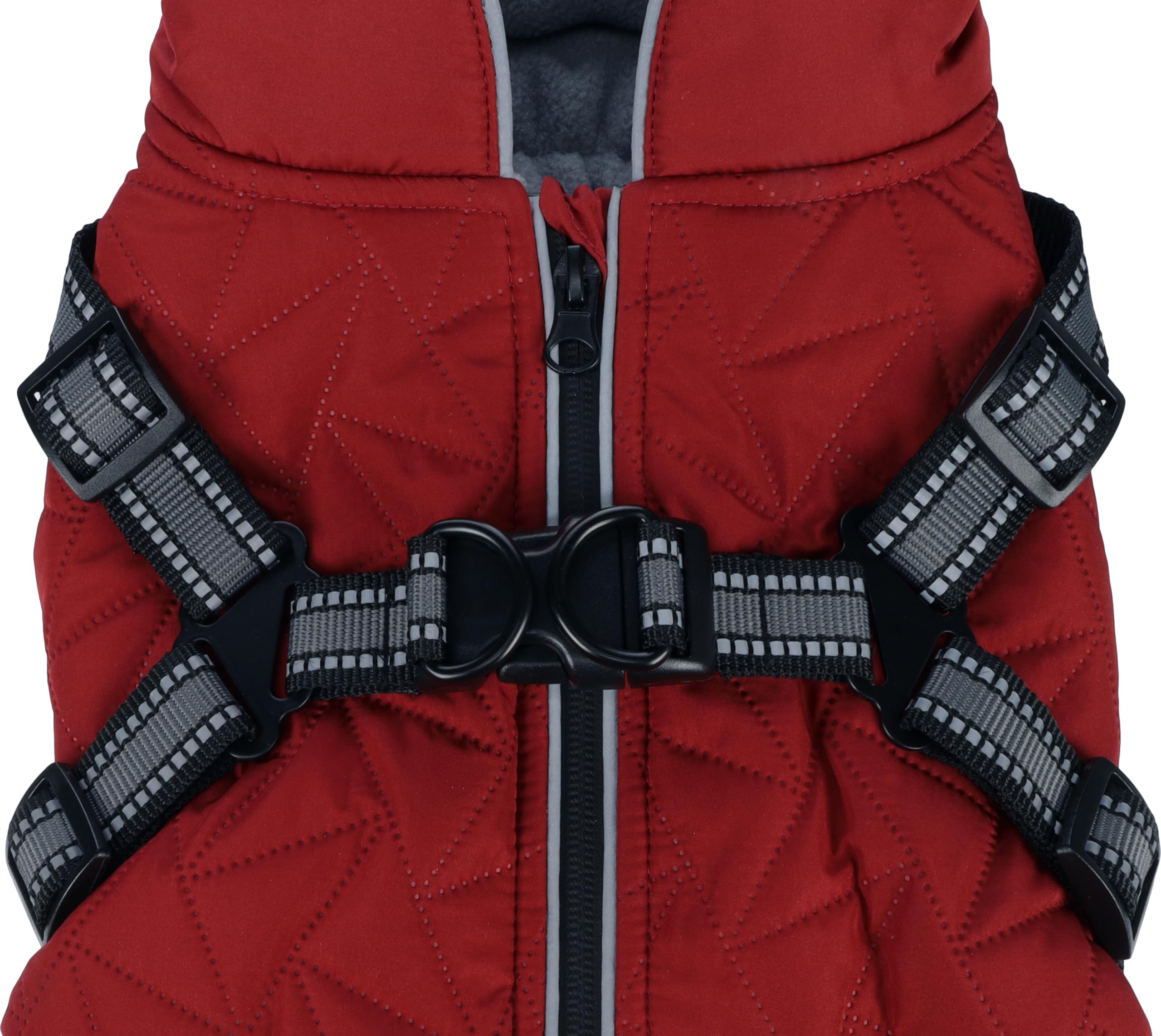 Manteau Chien – Hiver – Flamingo Duker Rouge – A:35cm B:36cm C:52cm – Polyester – déperlant – Harnais réglable – Bandes réfléchissantes