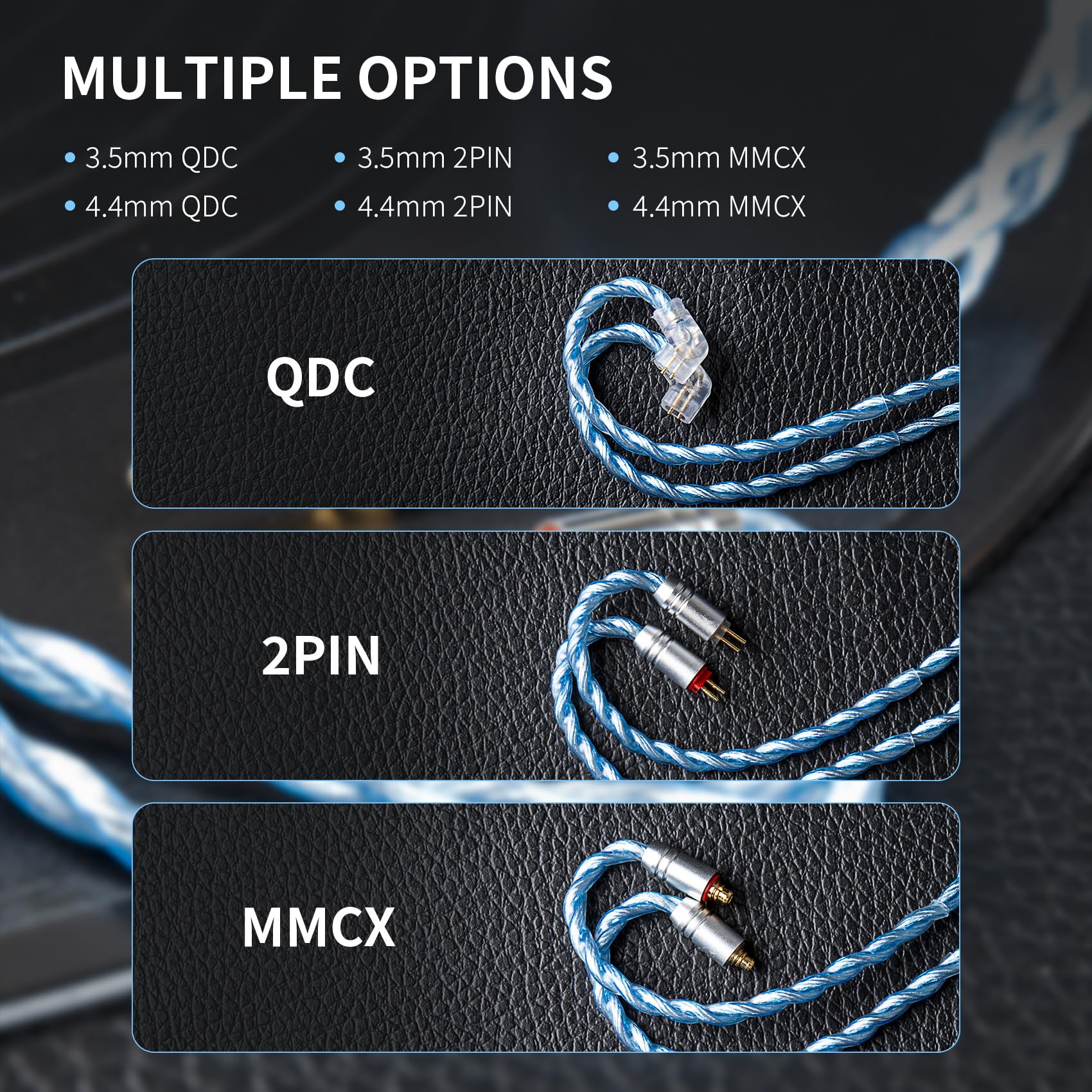 Yinyoo KBEAR Palm Thunder Câble d'écouteurs jack 3,5 mm MMCX 120 cm 4 fils Litz Coaxial plaqué argent OCC Hi-Fi pour moniteur intra-auriculaire Shure SE215/SE425, UE900, Sony IER-M9, FiiO FH3