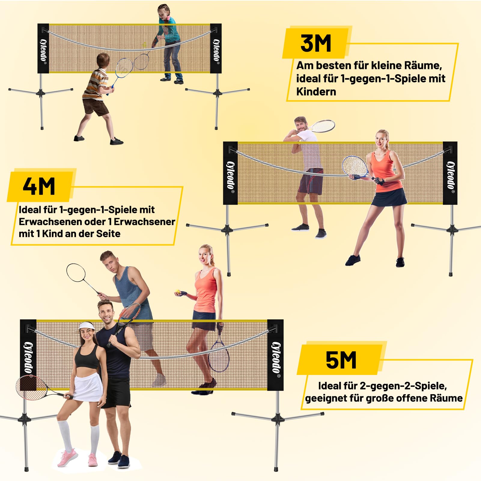 Tragbares Badminton-Netz-Set, höhenverstellbar, 5 m langes, faltbares Netz für Pickleball, Volleyball, einfach aufzubauendes Sportnetz mit Stangen