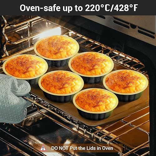 Miniatura 5 de EUSOAR Moldes desechables con tapas, color oro negro, paquete de 50 moldes de papel de aluminio de 14.2 onzas con tapas, moldes desechables para