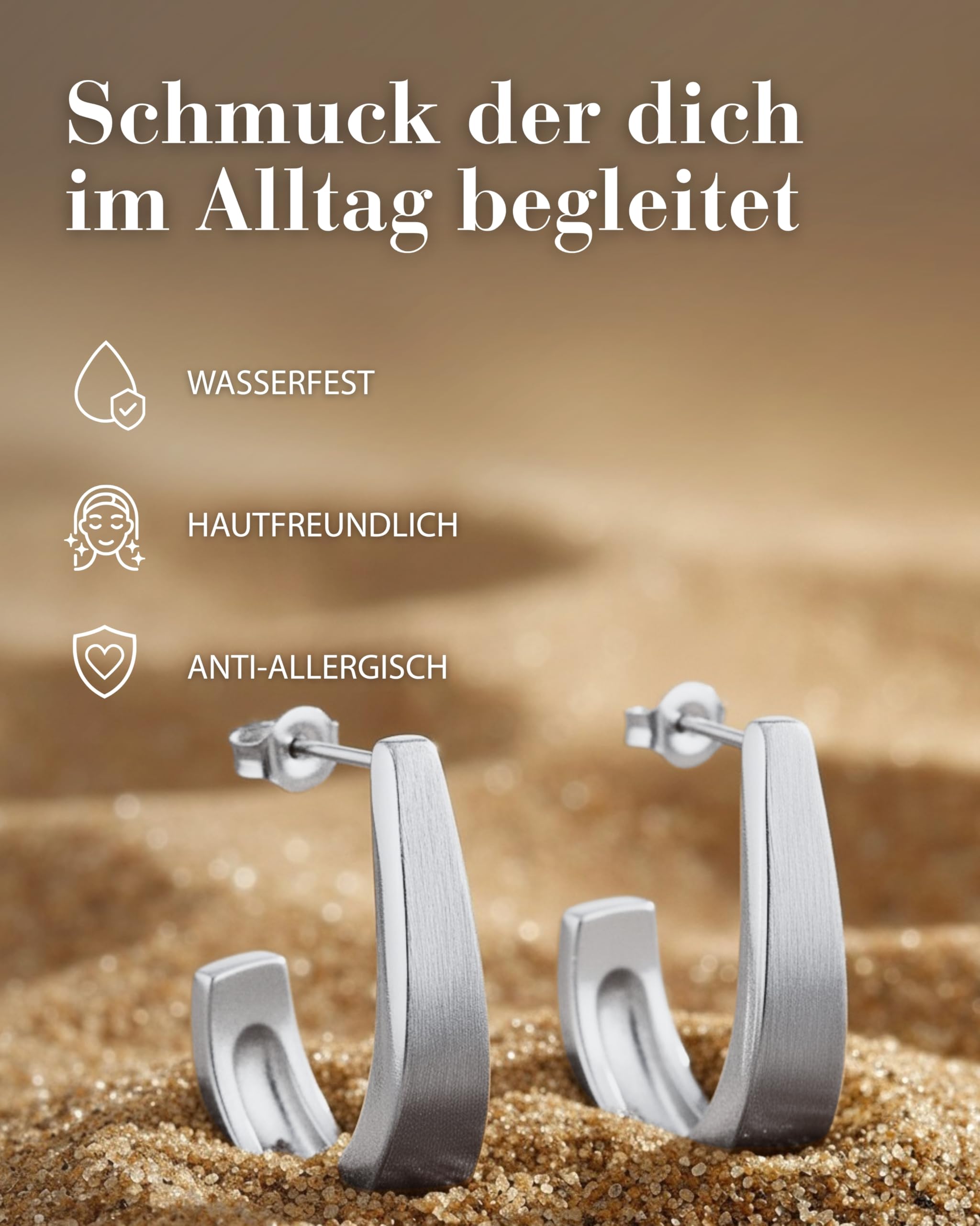 Vinani Damen Ohrstecker 925 Silber - Halb Creolen klein mattiert - Ohrringe aus 925 Sterling Silber - 2CHA