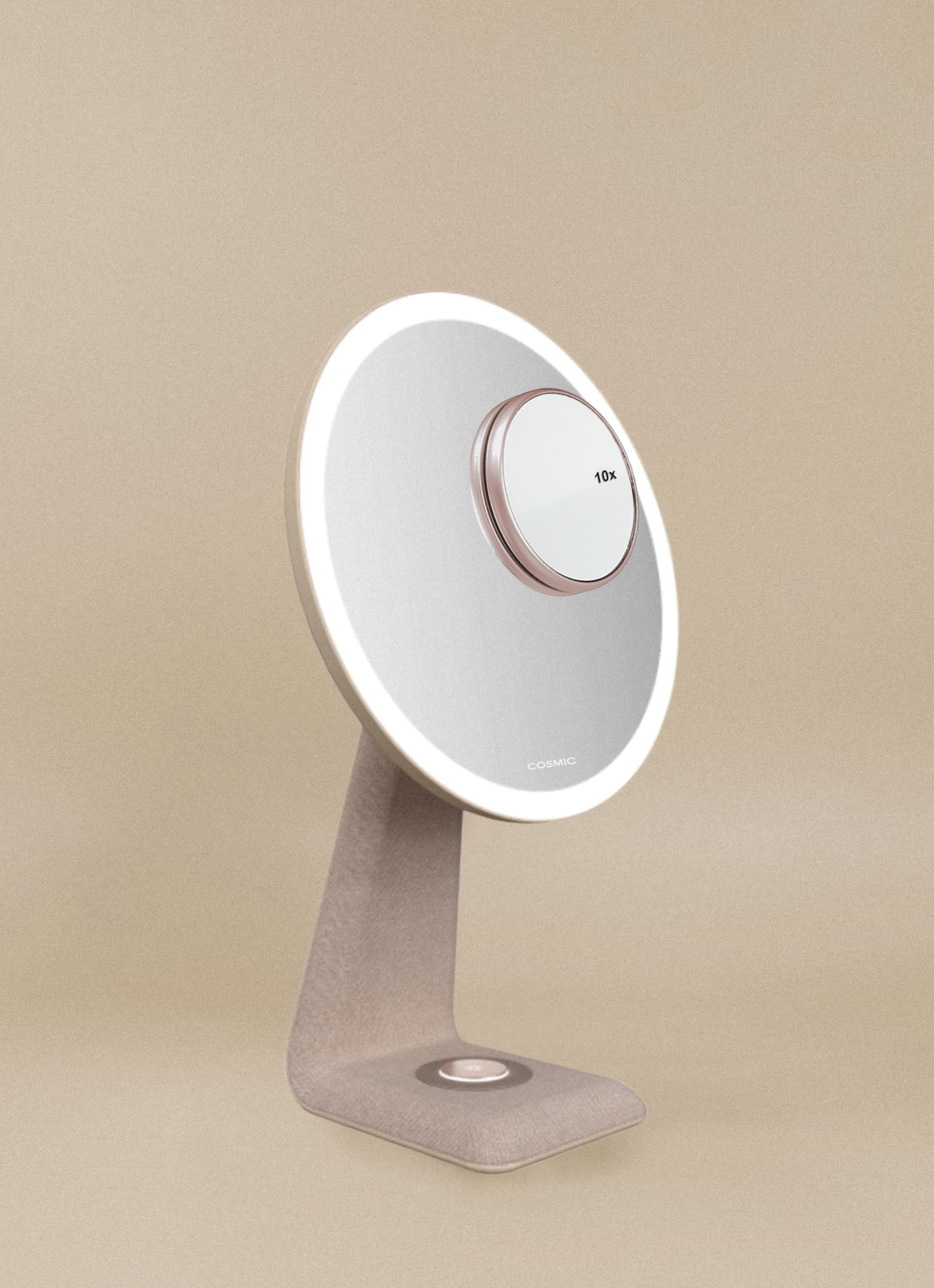 COSMIC Espejo LED para Maquillaje con Luz Regulable y Aumento 10x, Recargable con 3 Temperaturas de Color, Intensidad Ajustable y Base Antideslizante, Función Lámpara, Color Rosa