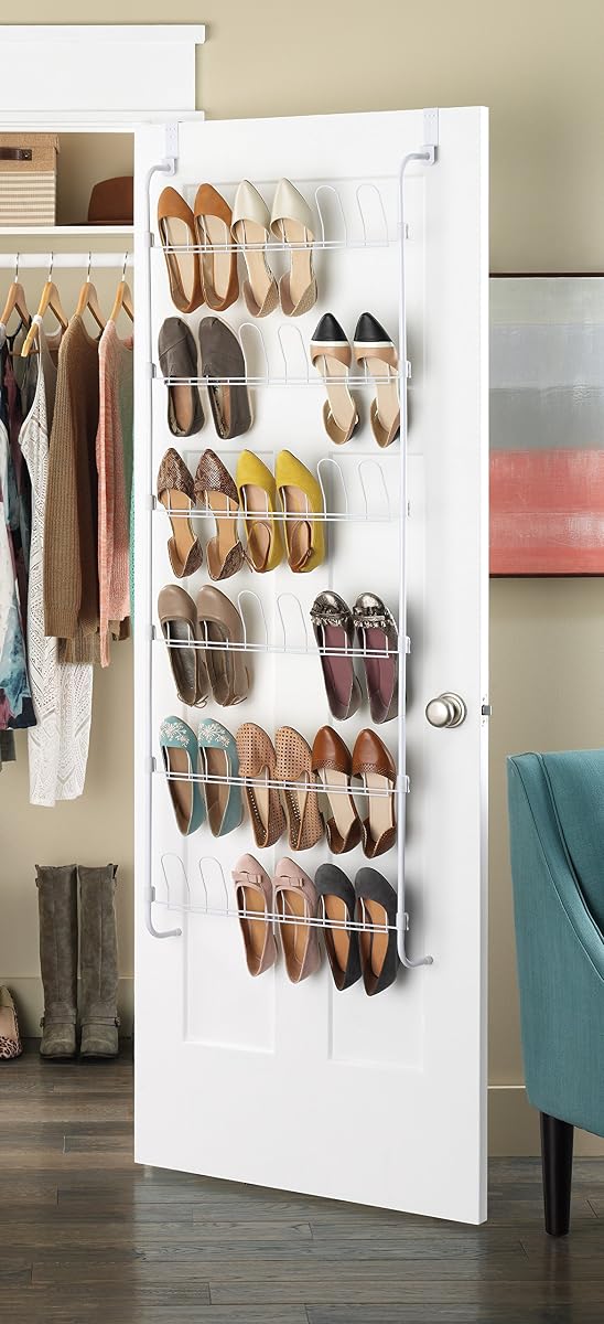 Whitmor Organizador de zapatos para colgar sobre la puerta, 18 pares, organizador de zapatos colgante de 6 niveles, soporte para zapatos de metal resistente, zapatero colgante para organizador y almacenamiento de armario, 62.8" de largo x 22.5" de ancho x 5" de alto, blanco