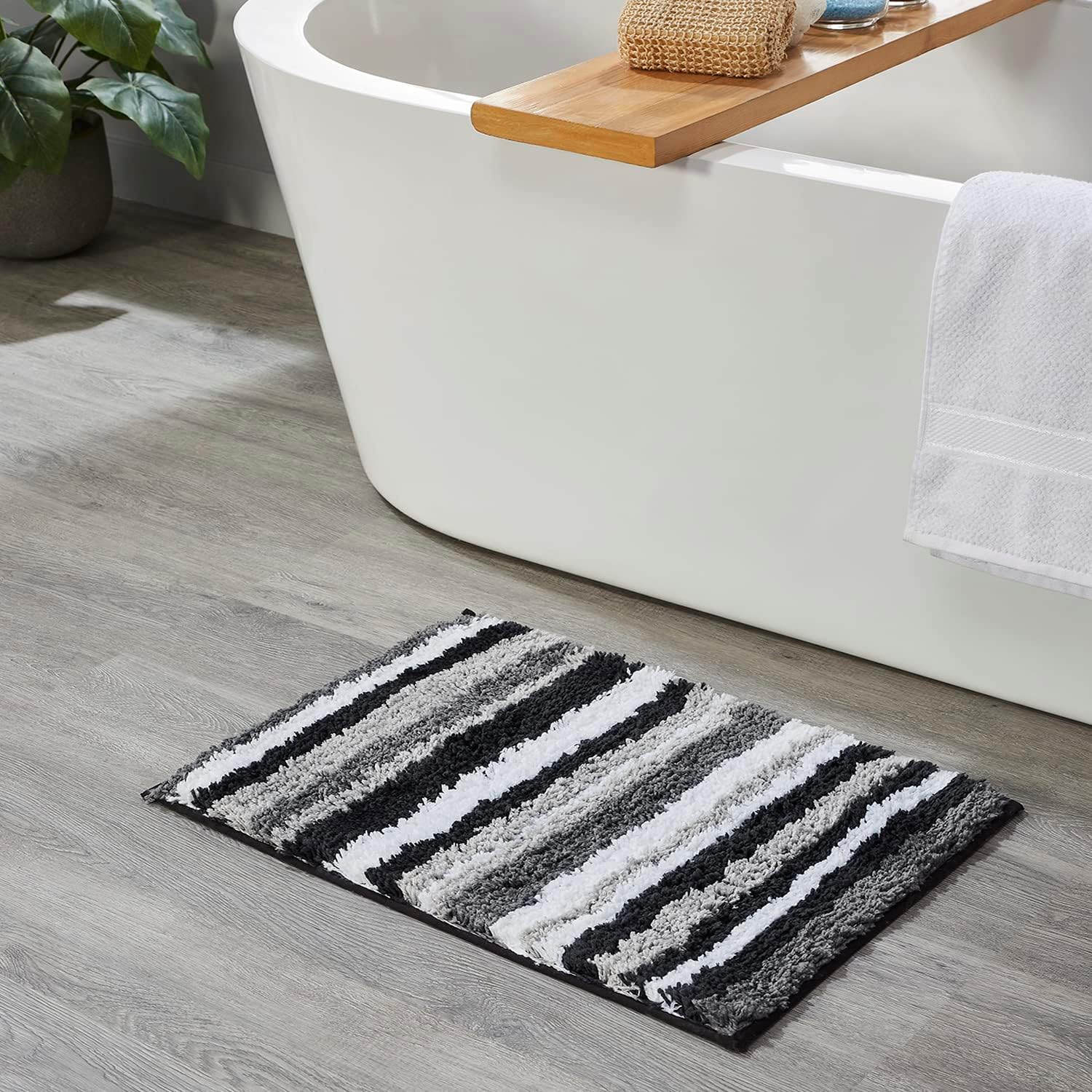 Better Trends Griffie Collection Bathroom Mat -Grey Bathroom Rugs, Washable, Quick Dry & Absorbent Bath Mat, Farmhouse Bathroom Rug, Bath mats for Bathroom Non Slip, 20x32 Bath Rug