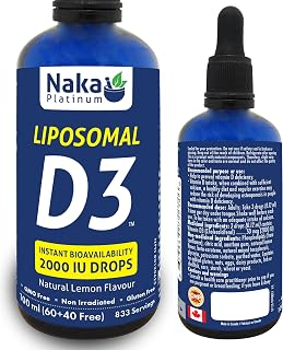 Naka Platinum Liposomal Vitamin D3, INSTANT BIOAVAILABILITY, 2000 IU DROPS, Natural Lemon Flavour, Made in Canada (100ml)