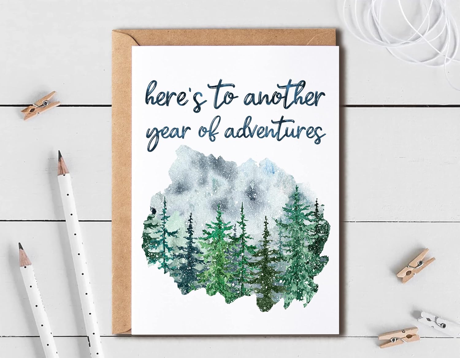 EruditeGifts Here's To Another Year Of Adventures - Rustic Anniversary Card - Birthday Card - Forest Birthday Card - Watercolor Design Card - Image 4