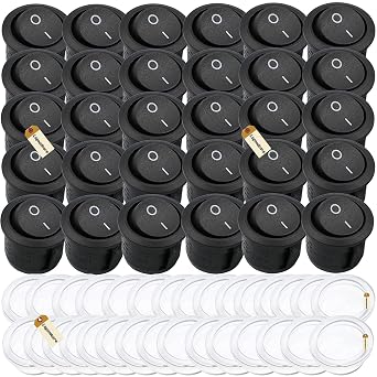 Lsgoodcare 30PCS Round Type Switch Black AC 6A 250V 10A 125V 2 Pin ON/Off I/O SPST Snap in Mini Boat Rocker Switch with 30Pcs Waterproof Cap Black