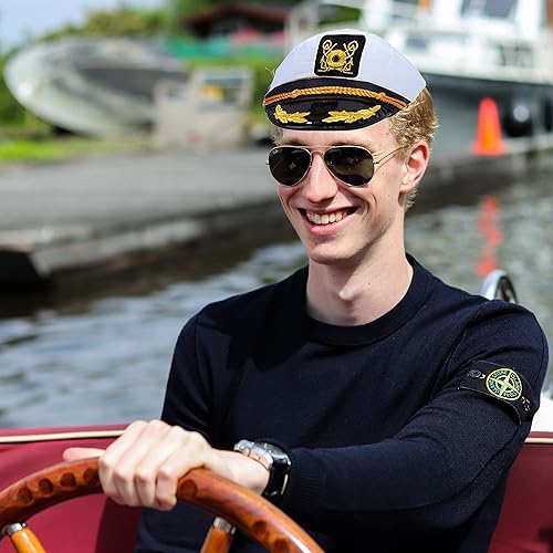 Miniatura 3 de dodowin Captain Hat Sailor Hat for Women Boating Captain Hat for Men for Party White