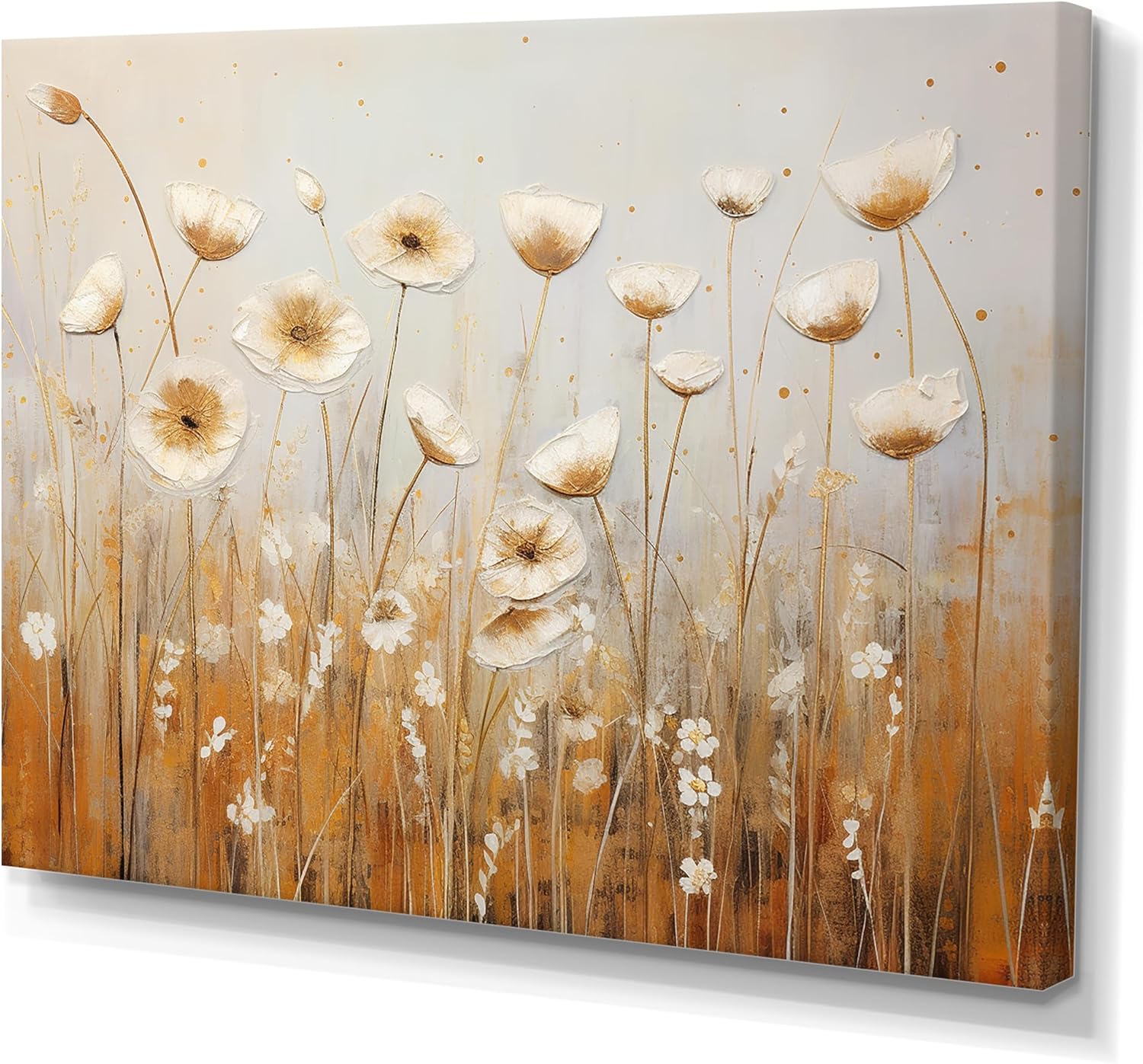 DesignQ Wildflowers Wall art decor, Wildflowers Wall Art, Whispering Gardens Of Beige Wildflowers, beige Large Canvas wall art, 20x12 inches