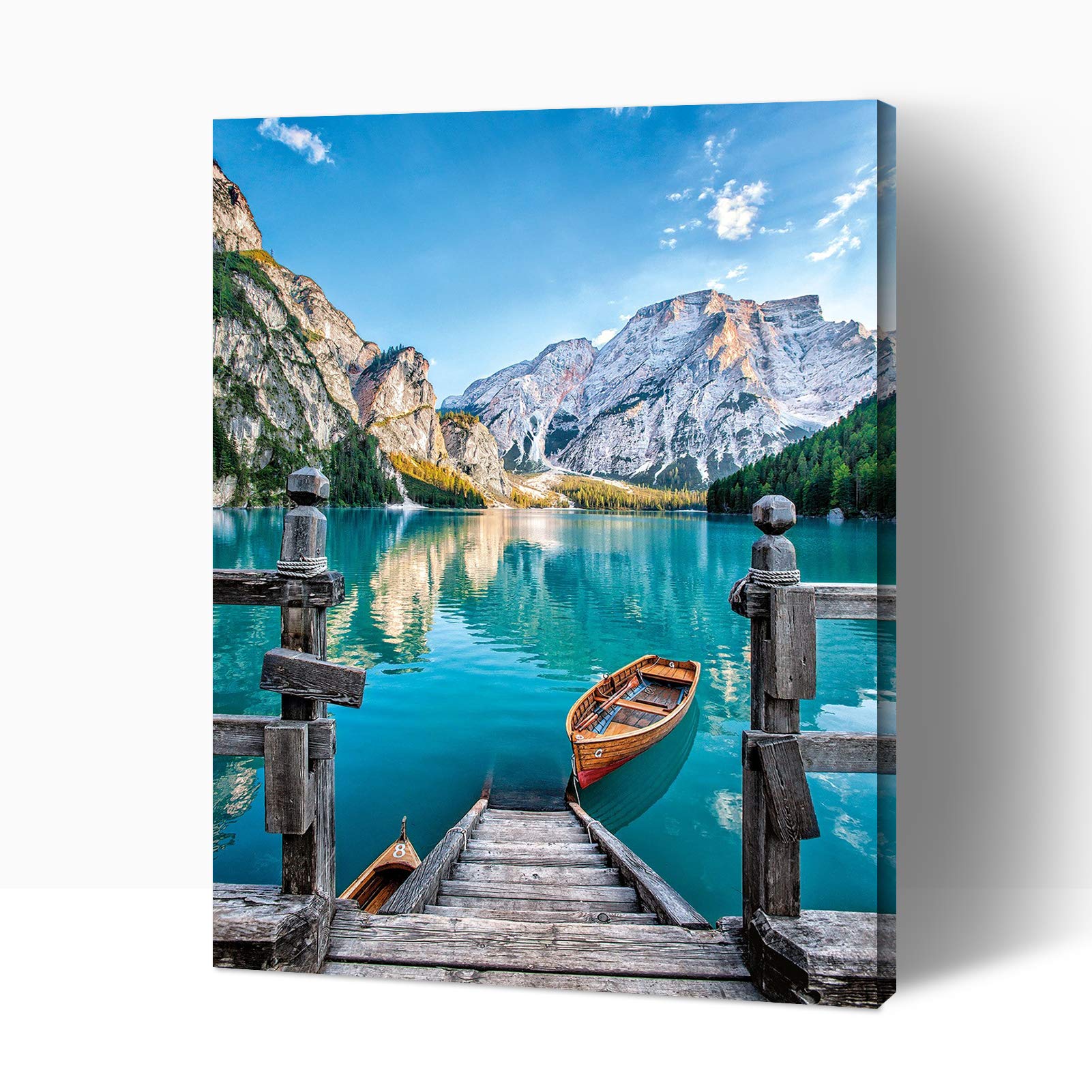 kealuxPaint by Numbers, Painting by Numbers Kit for Adults Kids 16x20 Inch Drawing Paintwork with Paintbrushes Lakeside Boat Home Wall Decoration Wooden Frame