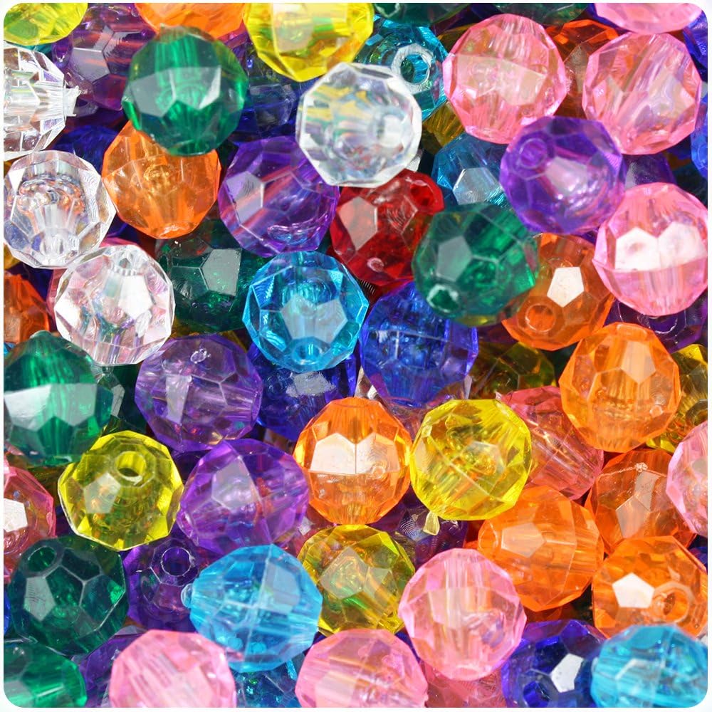 BeadTin Transparent Multi 10mm Faceted Round Craft Beads (210pcs)
