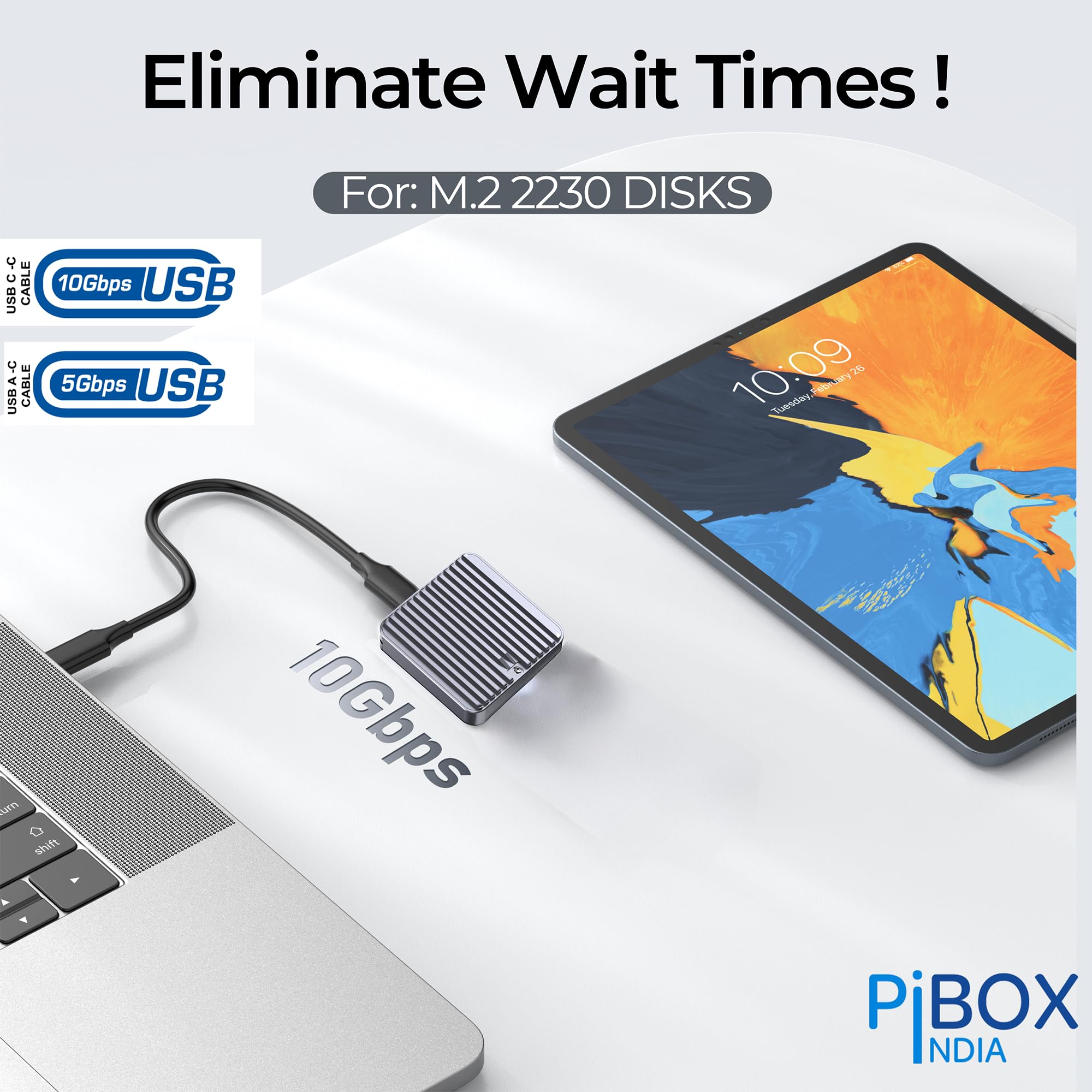 M.2 2230 NVMe SSD Enclosure, PiBOX India, 10Gbps USB 3.2 Gen 2, REALTEK RTL9210 Chipset, CNC Aluminum Cooling Fins, External NVMe Reader, USB-C Interface, M-Key B&M Key Compatible- M2-2230-NE1 — Amazon image 3